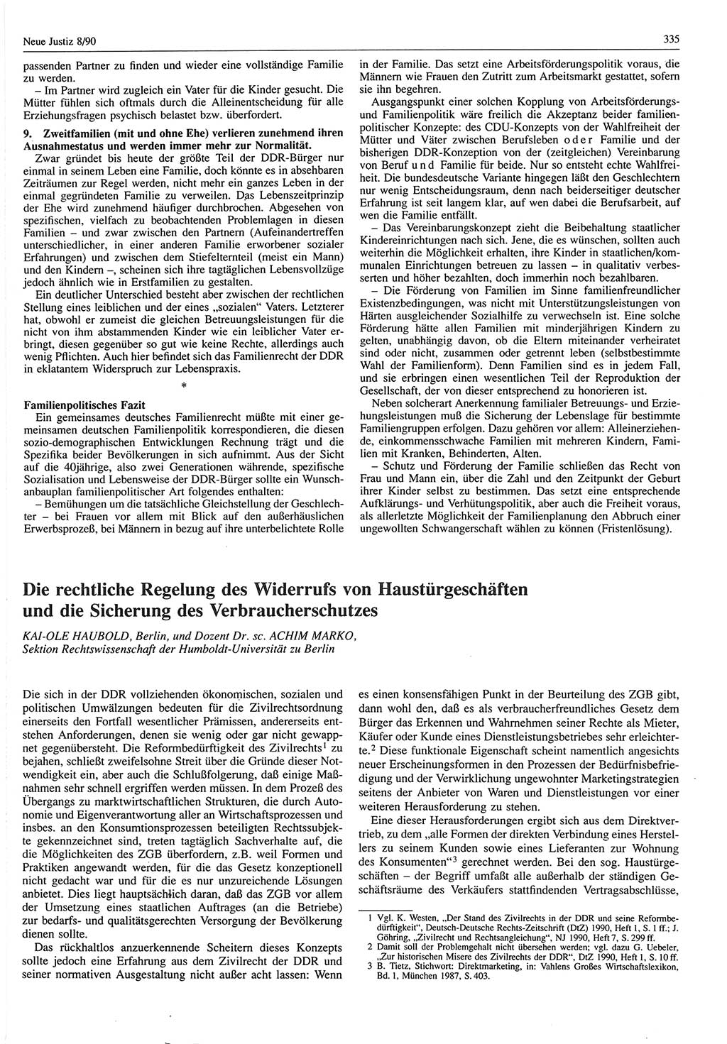 Neue Justiz (NJ), Zeitschrift für Rechtsetzung und Rechtsanwendung [Deutsche Demokratische Republik (DDR)], 44. Jahrgang 1990, Seite 335 (NJ DDR 1990, S. 335)