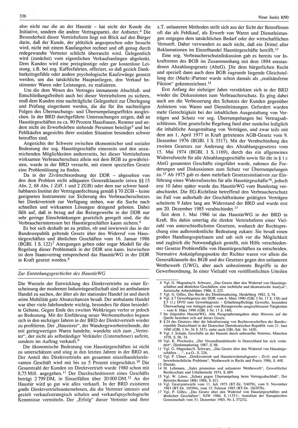 Neue Justiz (NJ), Zeitschrift für Rechtsetzung und Rechtsanwendung [Deutsche Demokratische Republik (DDR)], 44. Jahrgang 1990, Seite 336 (NJ DDR 1990, S. 336)