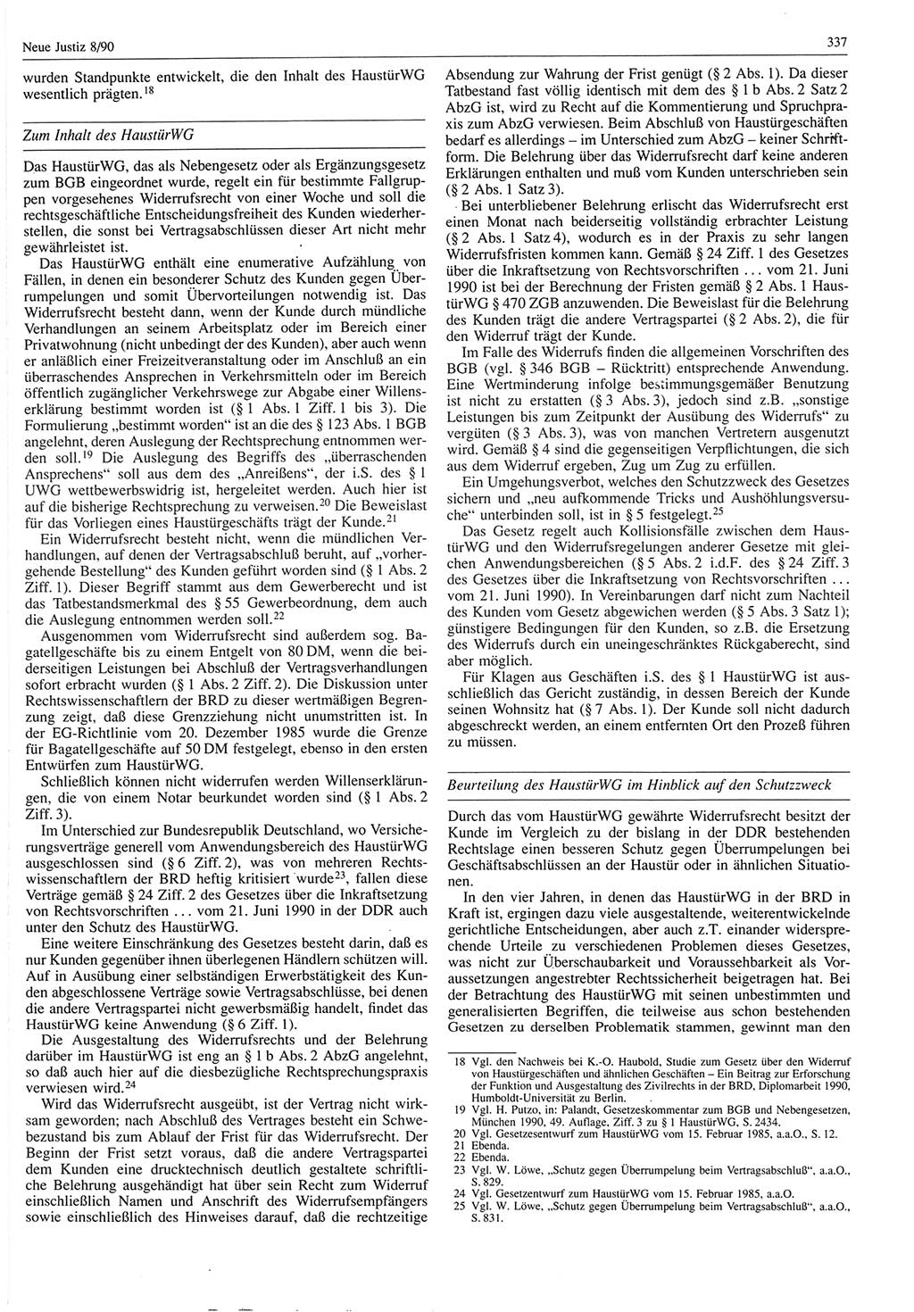 Neue Justiz (NJ), Zeitschrift für Rechtsetzung und Rechtsanwendung [Deutsche Demokratische Republik (DDR)], 44. Jahrgang 1990, Seite 337 (NJ DDR 1990, S. 337)