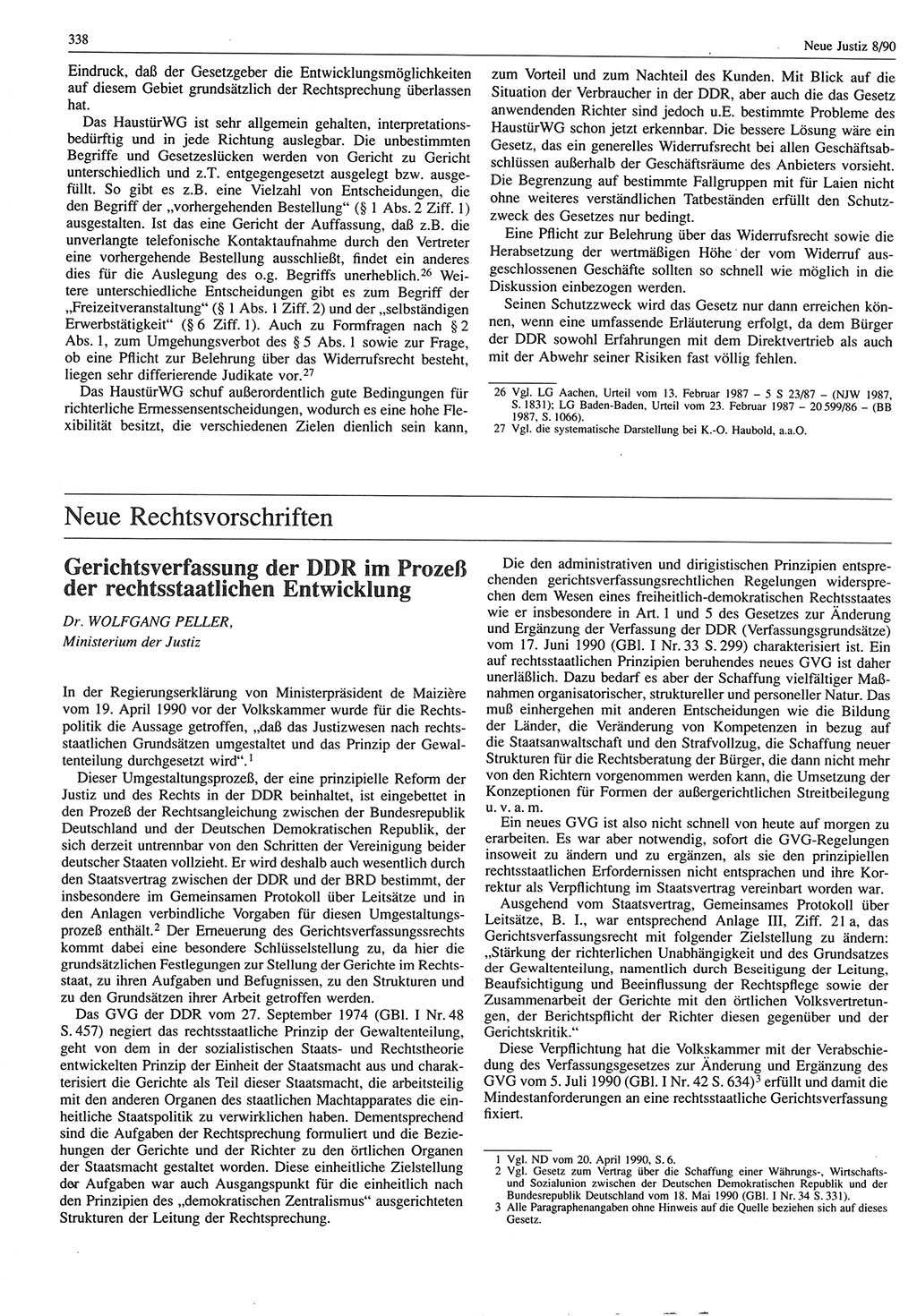 Neue Justiz (NJ), Zeitschrift für Rechtsetzung und Rechtsanwendung [Deutsche Demokratische Republik (DDR)], 44. Jahrgang 1990, Seite 338 (NJ DDR 1990, S. 338)