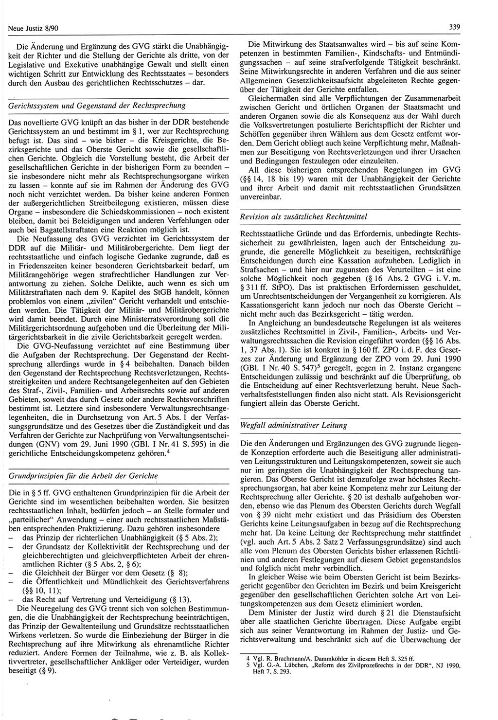 Neue Justiz (NJ), Zeitschrift für Rechtsetzung und Rechtsanwendung [Deutsche Demokratische Republik (DDR)], 44. Jahrgang 1990, Seite 339 (NJ DDR 1990, S. 339)