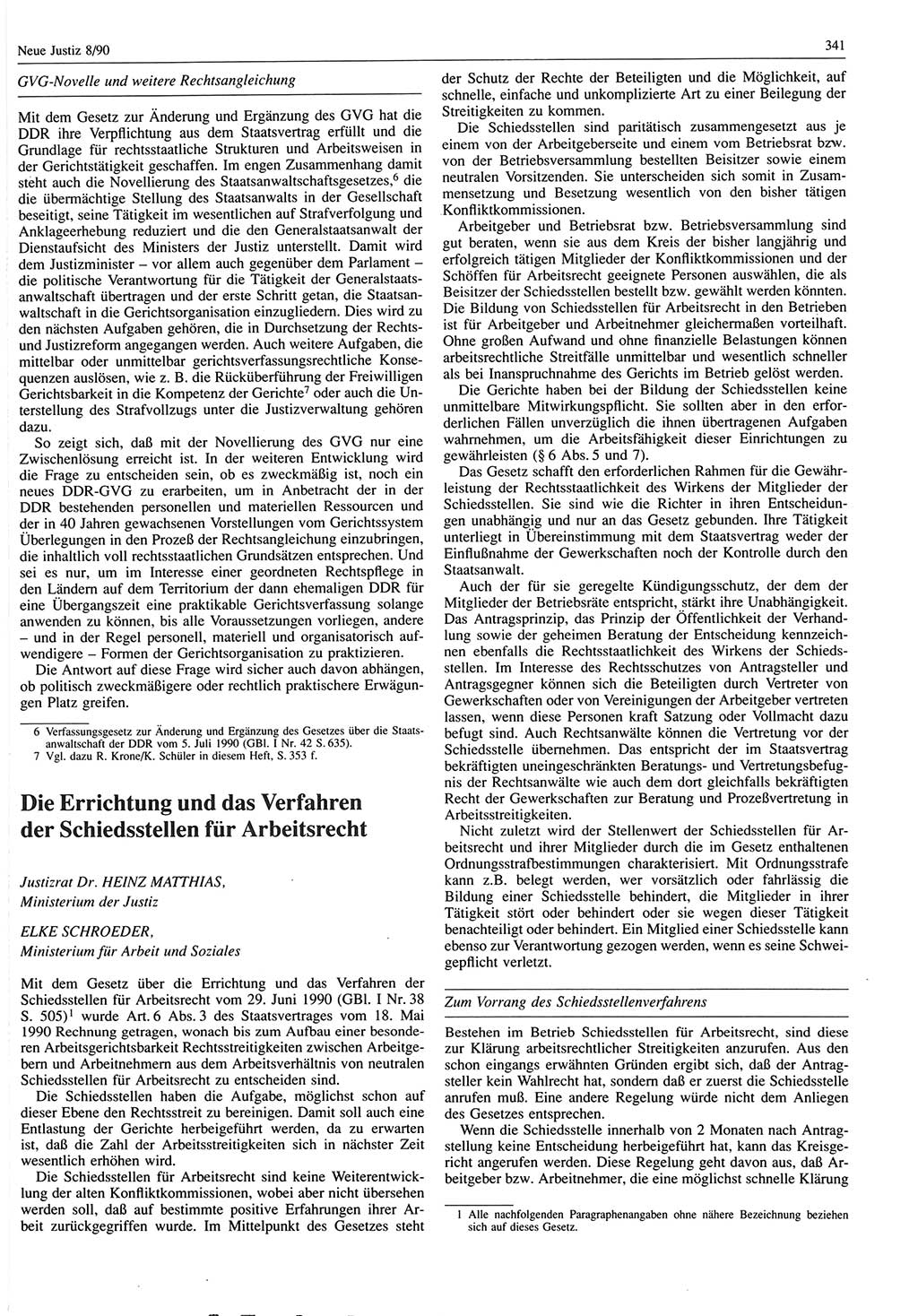 Neue Justiz (NJ), Zeitschrift für Rechtsetzung und Rechtsanwendung [Deutsche Demokratische Republik (DDR)], 44. Jahrgang 1990, Seite 341 (NJ DDR 1990, S. 341)