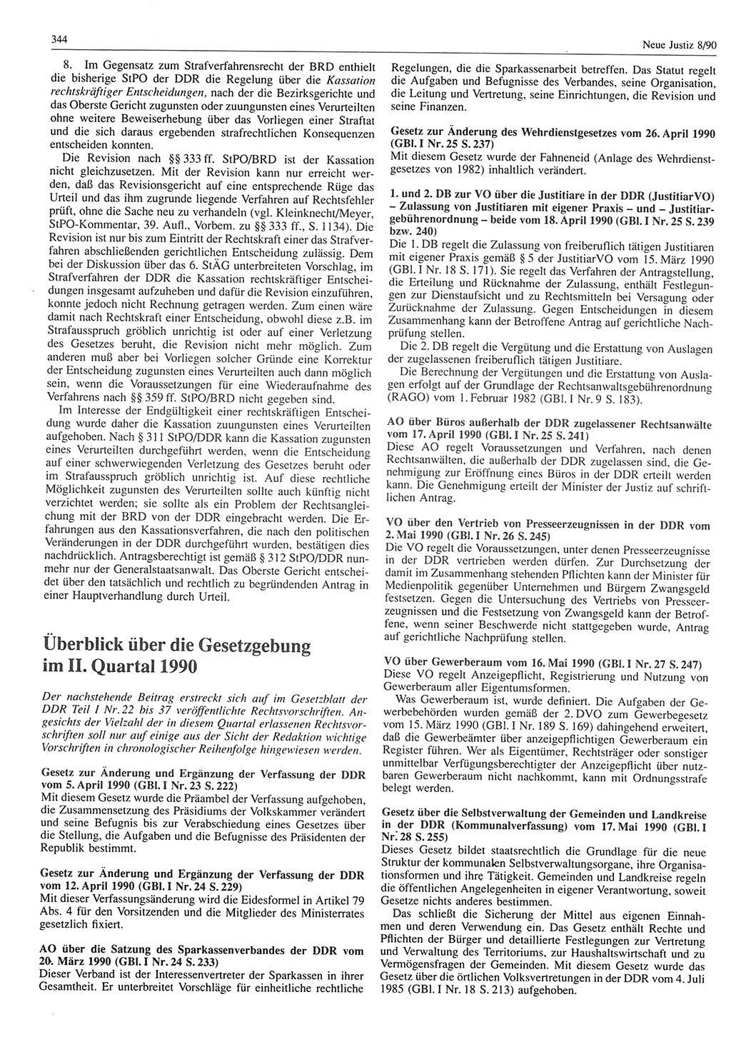 Neue Justiz (NJ), Zeitschrift für Rechtsetzung und Rechtsanwendung [Deutsche Demokratische Republik (DDR)], 44. Jahrgang 1990, Seite 344 (NJ DDR 1990, S. 344)