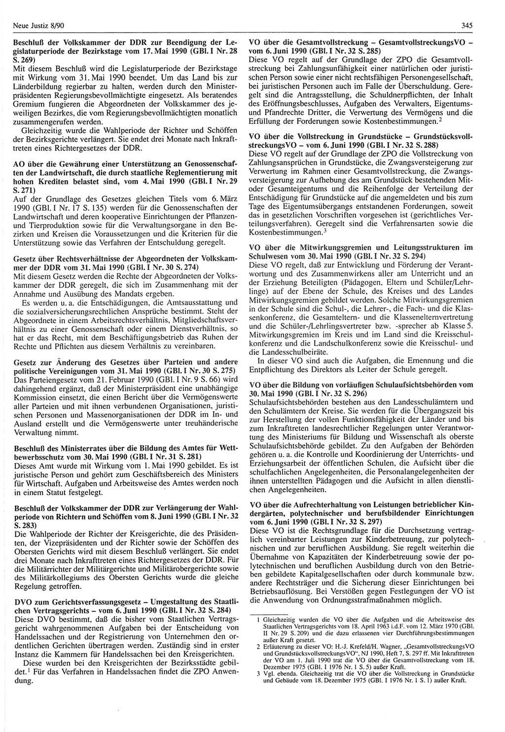 Neue Justiz (NJ), Zeitschrift für Rechtsetzung und Rechtsanwendung [Deutsche Demokratische Republik (DDR)], 44. Jahrgang 1990, Seite 345 (NJ DDR 1990, S. 345)