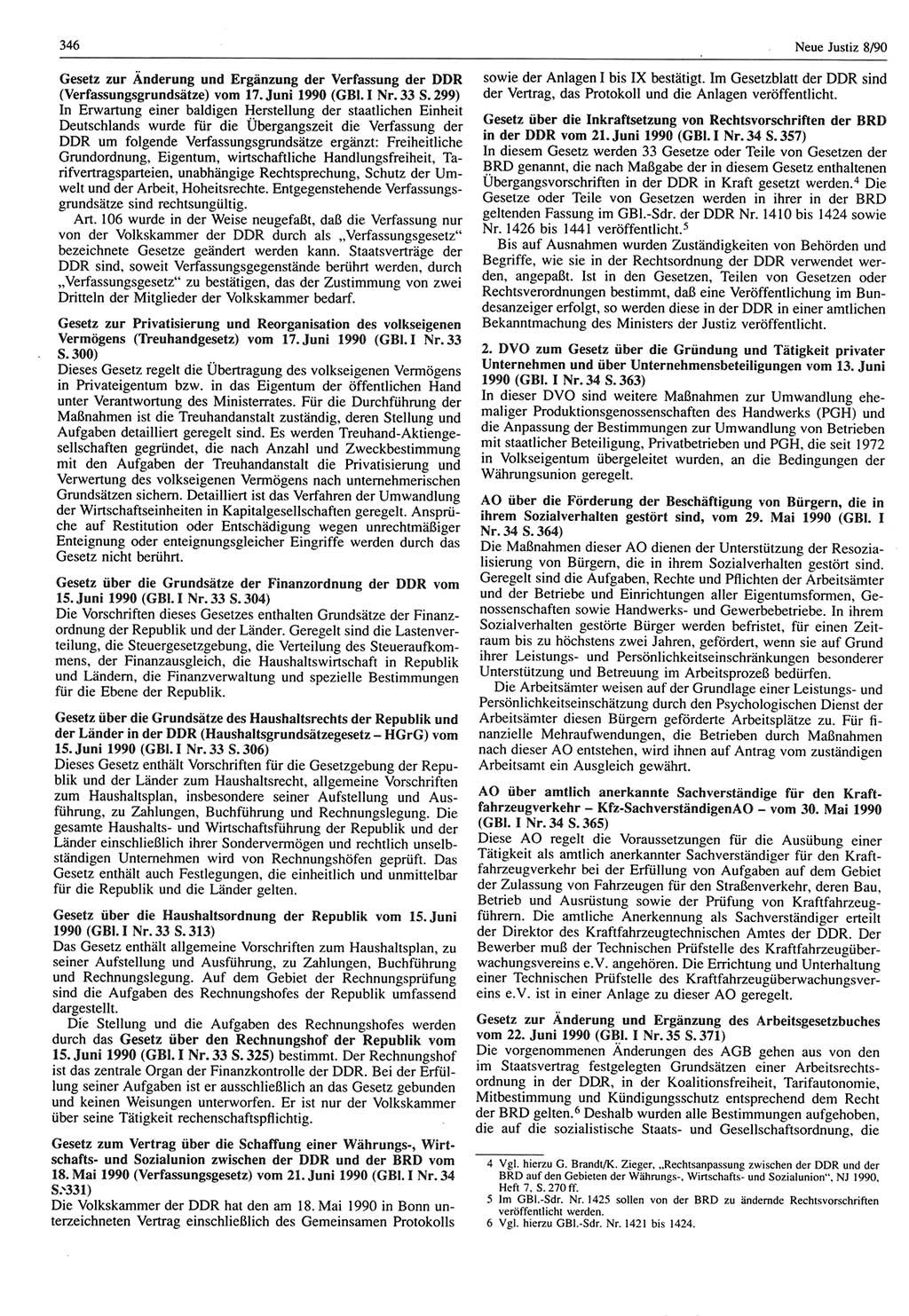 Neue Justiz (NJ), Zeitschrift für Rechtsetzung und Rechtsanwendung [Deutsche Demokratische Republik (DDR)], 44. Jahrgang 1990, Seite 346 (NJ DDR 1990, S. 346)