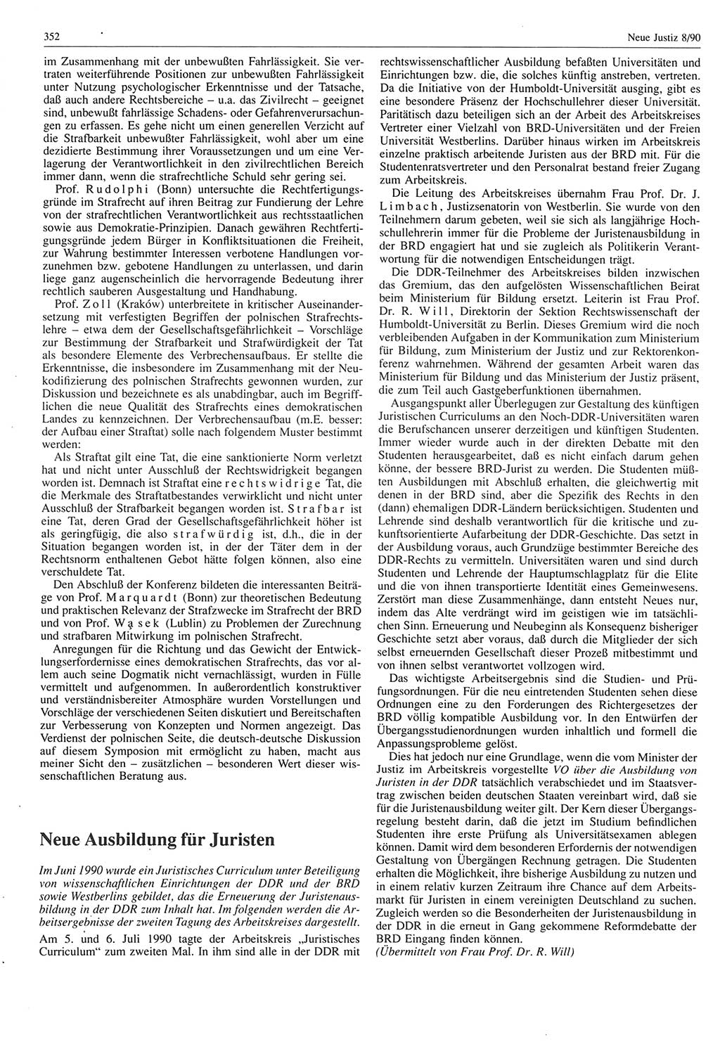 Neue Justiz (NJ), Zeitschrift für Rechtsetzung und Rechtsanwendung [Deutsche Demokratische Republik (DDR)], 44. Jahrgang 1990, Seite 352 (NJ DDR 1990, S. 352)