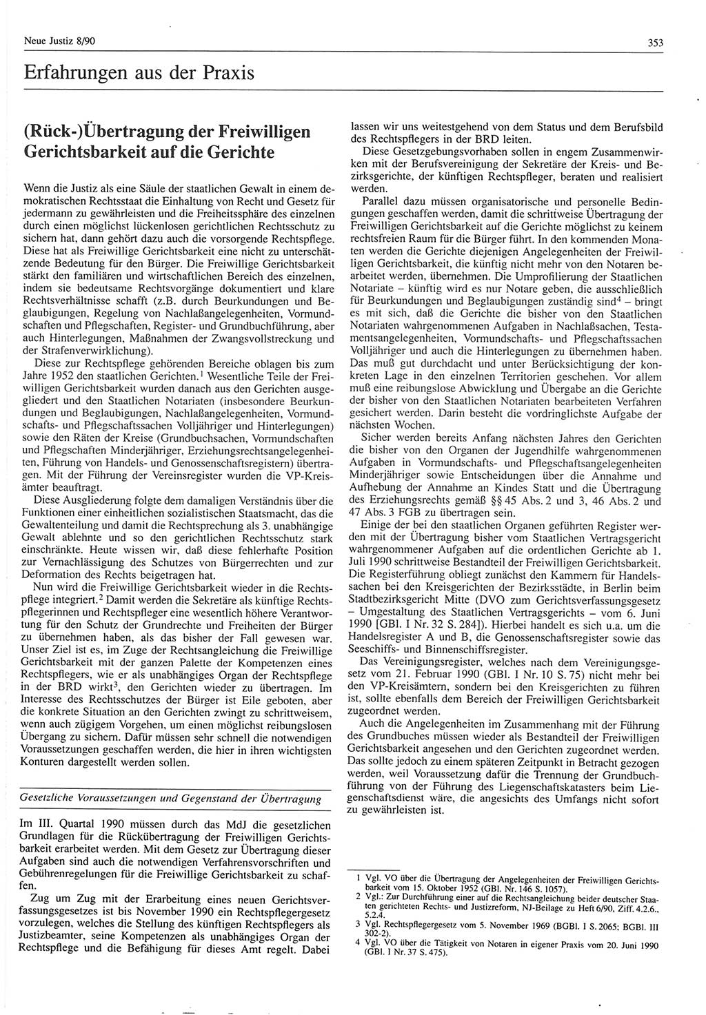 Neue Justiz (NJ), Zeitschrift für Rechtsetzung und Rechtsanwendung [Deutsche Demokratische Republik (DDR)], 44. Jahrgang 1990, Seite 353 (NJ DDR 1990, S. 353)