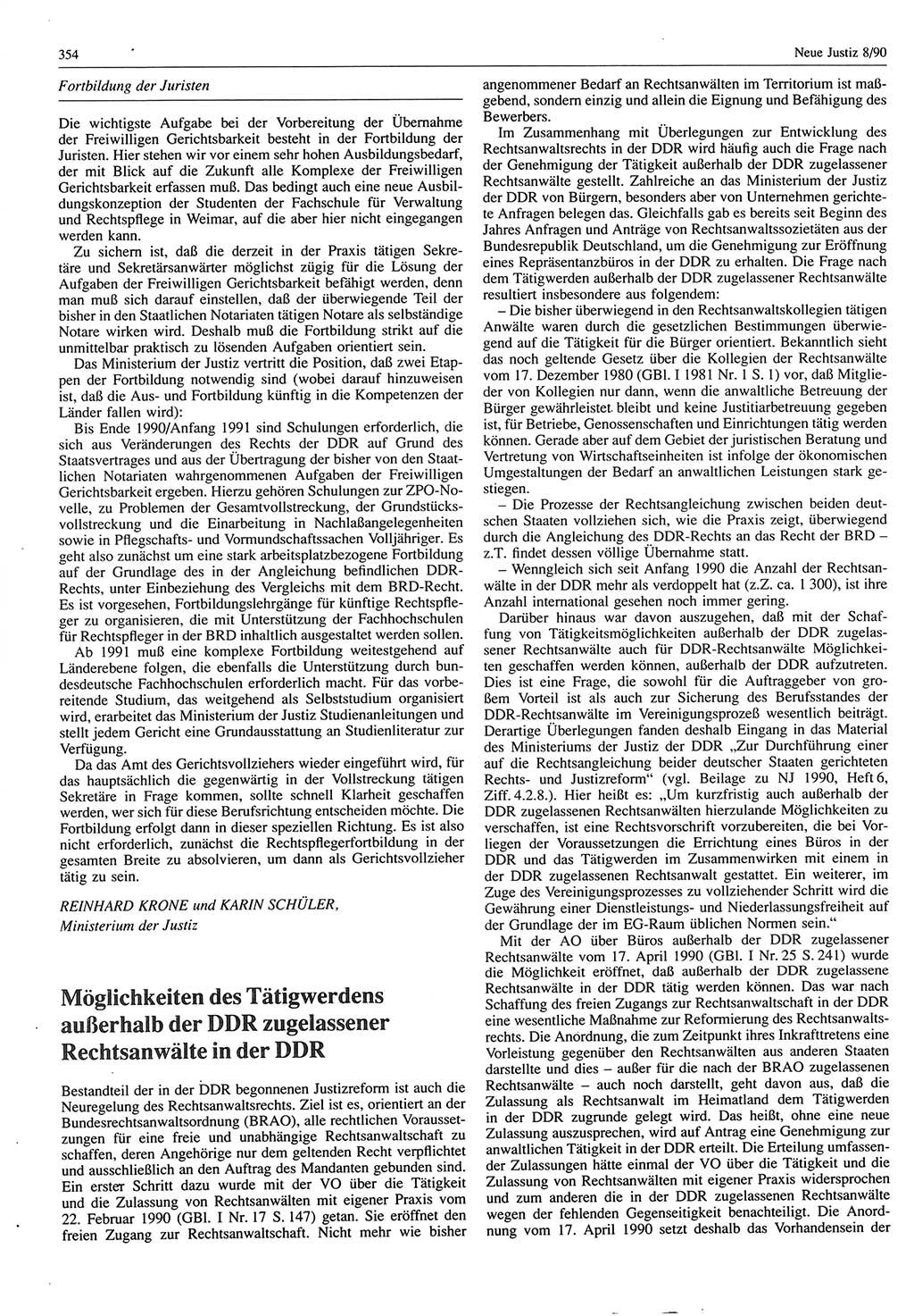 Neue Justiz (NJ), Zeitschrift für Rechtsetzung und Rechtsanwendung [Deutsche Demokratische Republik (DDR)], 44. Jahrgang 1990, Seite 354 (NJ DDR 1990, S. 354)