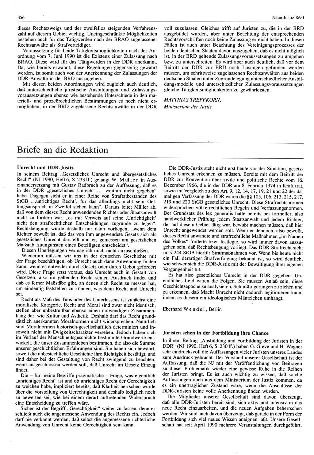 Neue Justiz (NJ), Zeitschrift für Rechtsetzung und Rechtsanwendung [Deutsche Demokratische Republik (DDR)], 44. Jahrgang 1990, Seite 356 (NJ DDR 1990, S. 356)