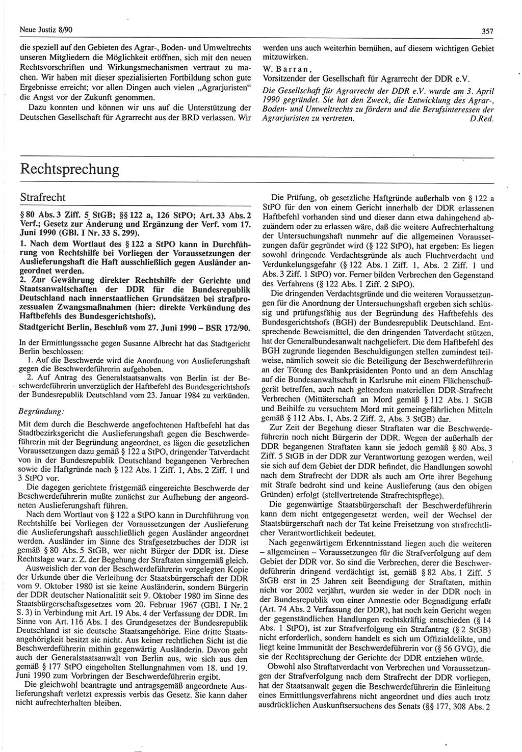 Neue Justiz (NJ), Zeitschrift für Rechtsetzung und Rechtsanwendung [Deutsche Demokratische Republik (DDR)], 44. Jahrgang 1990, Seite 357 (NJ DDR 1990, S. 357)