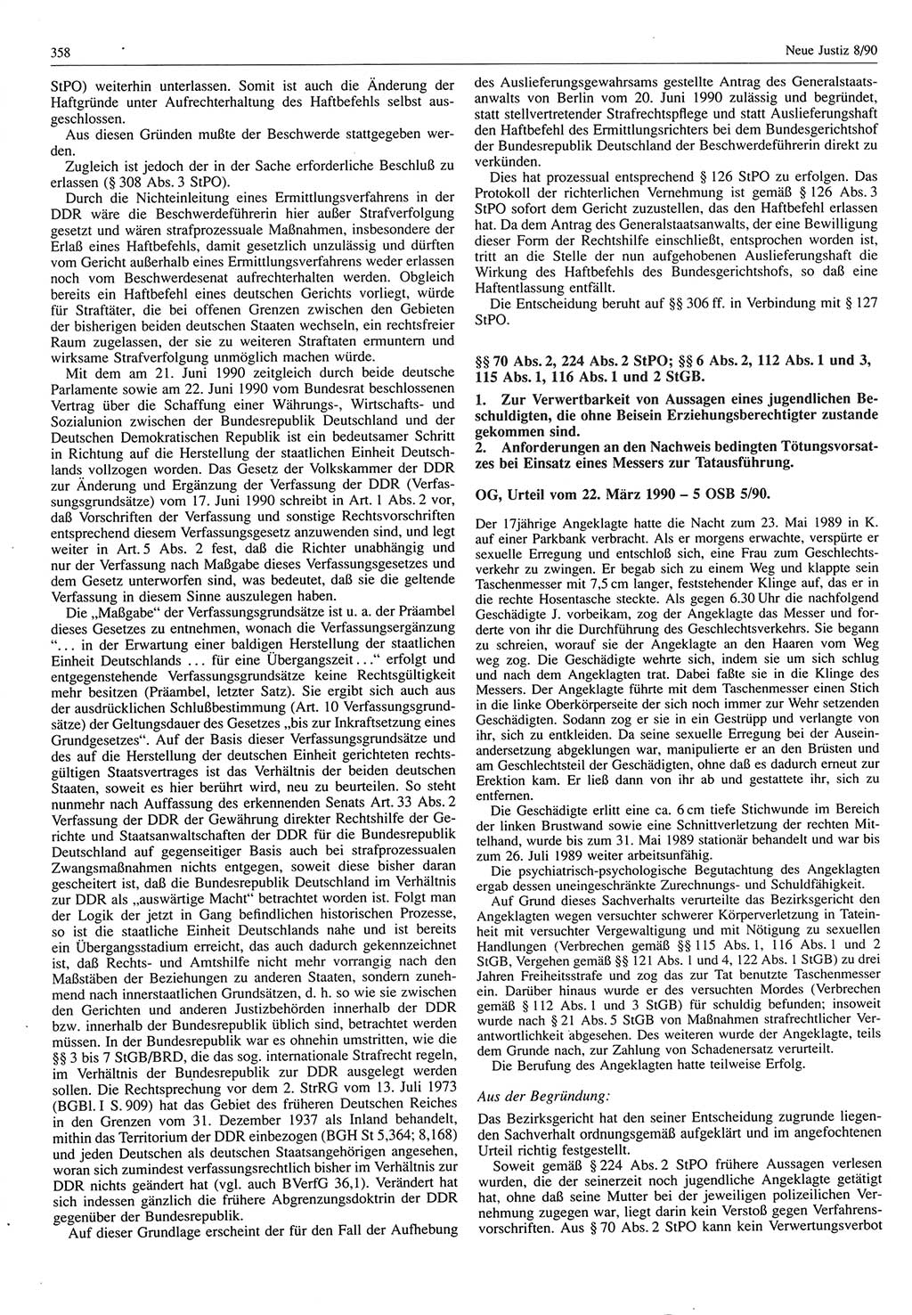 Neue Justiz (NJ), Zeitschrift für Rechtsetzung und Rechtsanwendung [Deutsche Demokratische Republik (DDR)], 44. Jahrgang 1990, Seite 358 (NJ DDR 1990, S. 358)