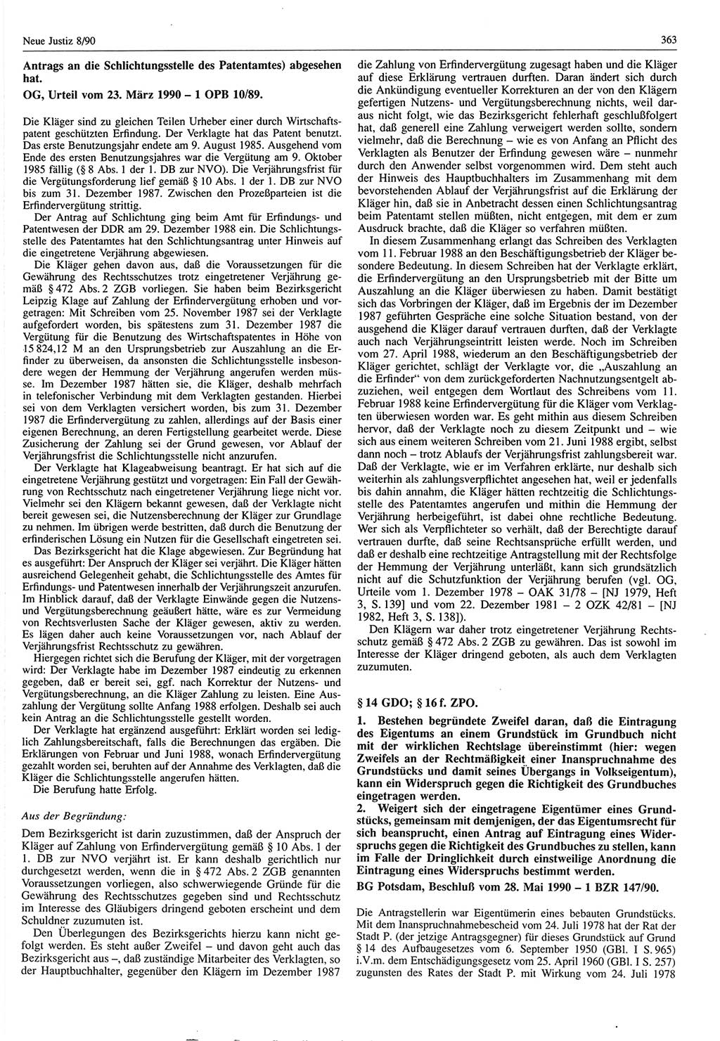 Neue Justiz (NJ), Zeitschrift für Rechtsetzung und Rechtsanwendung [Deutsche Demokratische Republik (DDR)], 44. Jahrgang 1990, Seite 363 (NJ DDR 1990, S. 363)