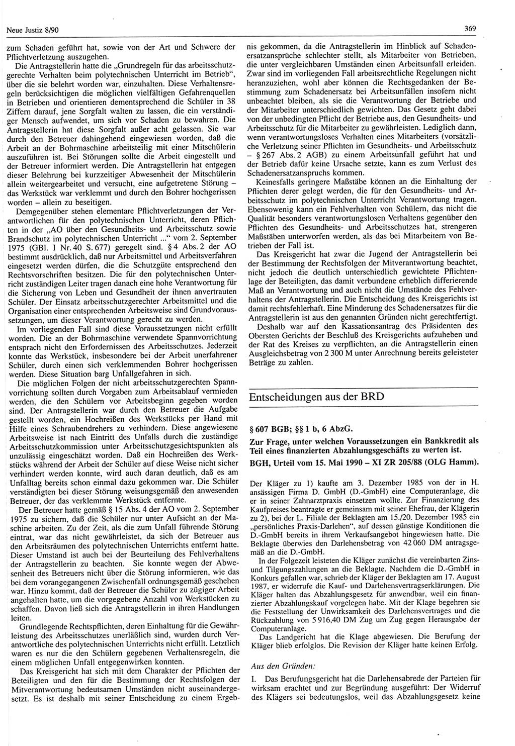 Neue Justiz (NJ), Zeitschrift für Rechtsetzung und Rechtsanwendung [Deutsche Demokratische Republik (DDR)], 44. Jahrgang 1990, Seite 369 (NJ DDR 1990, S. 369)