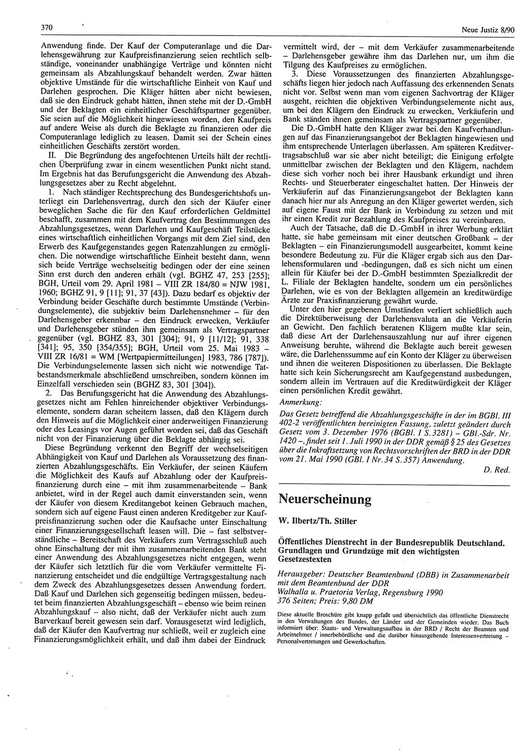 Neue Justiz (NJ), Zeitschrift für Rechtsetzung und Rechtsanwendung [Deutsche Demokratische Republik (DDR)], 44. Jahrgang 1990, Seite 370 (NJ DDR 1990, S. 370)