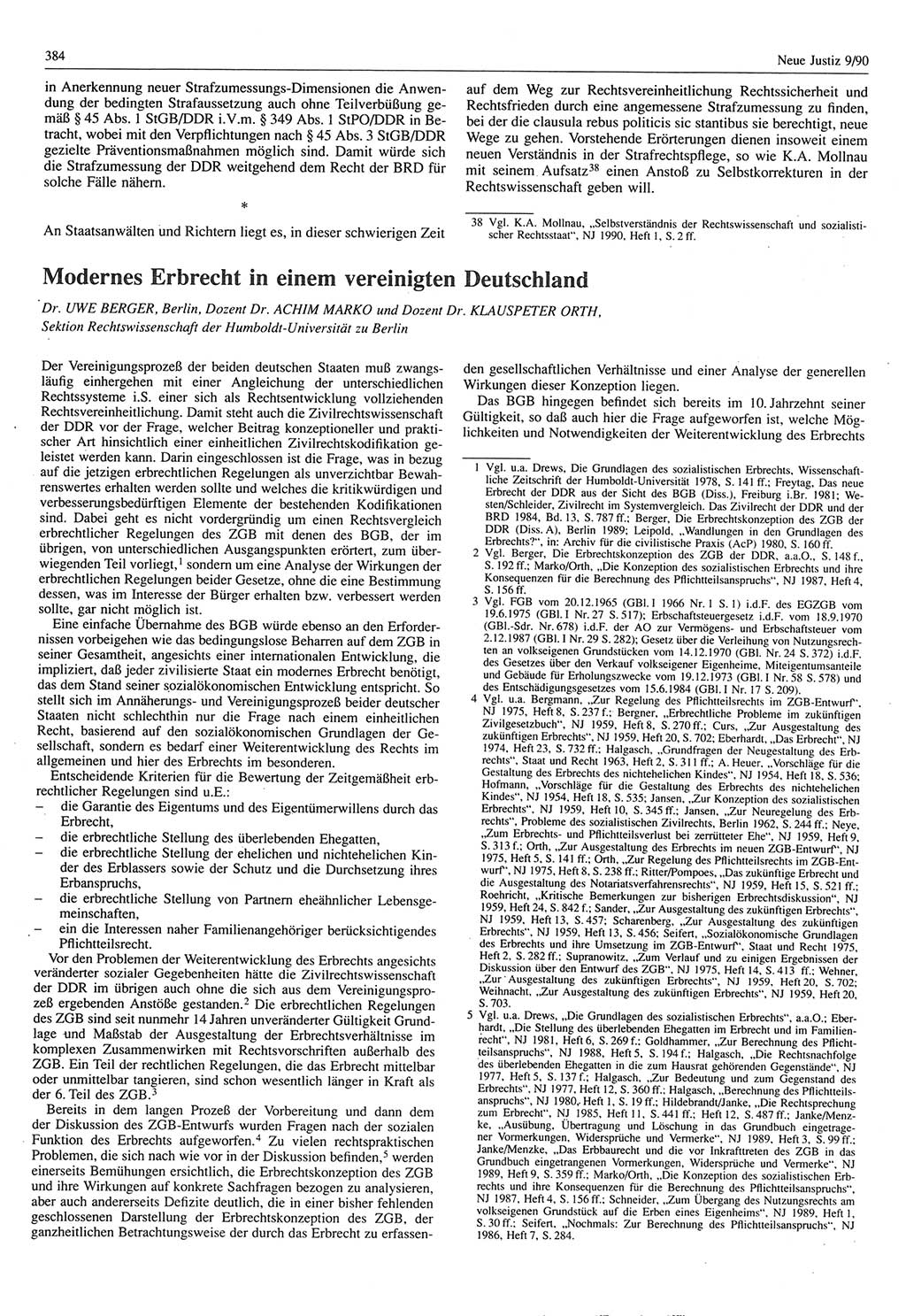 Neue Justiz (NJ), Zeitschrift für Rechtsetzung und Rechtsanwendung [Deutsche Demokratische Republik (DDR)], 44. Jahrgang 1990, Seite 384 (NJ DDR 1990, S. 384)