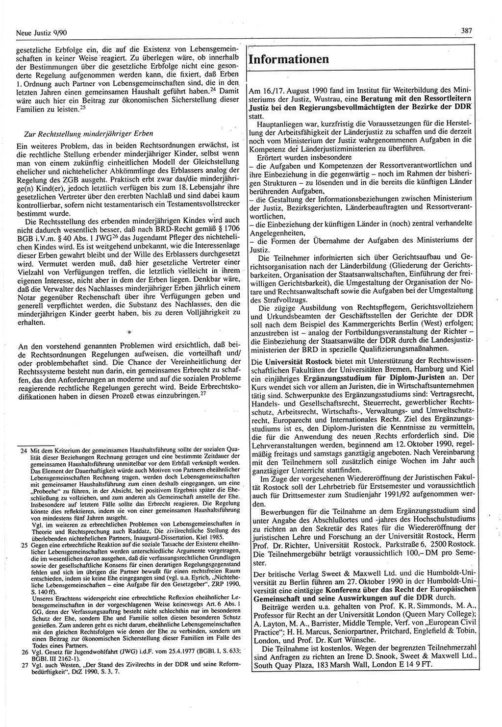 Neue Justiz (NJ), Zeitschrift für Rechtsetzung und Rechtsanwendung [Deutsche Demokratische Republik (DDR)], 44. Jahrgang 1990, Seite 387 (NJ DDR 1990, S. 387)