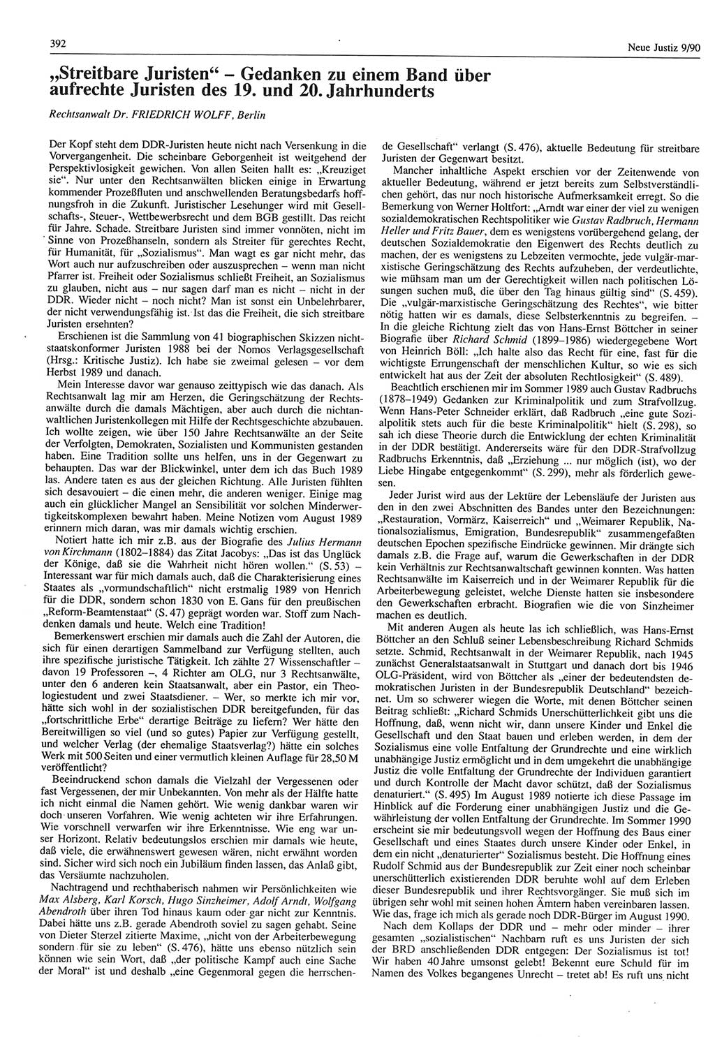 Neue Justiz (NJ), Zeitschrift für Rechtsetzung und Rechtsanwendung [Deutsche Demokratische Republik (DDR)], 44. Jahrgang 1990, Seite 392 (NJ DDR 1990, S. 392)