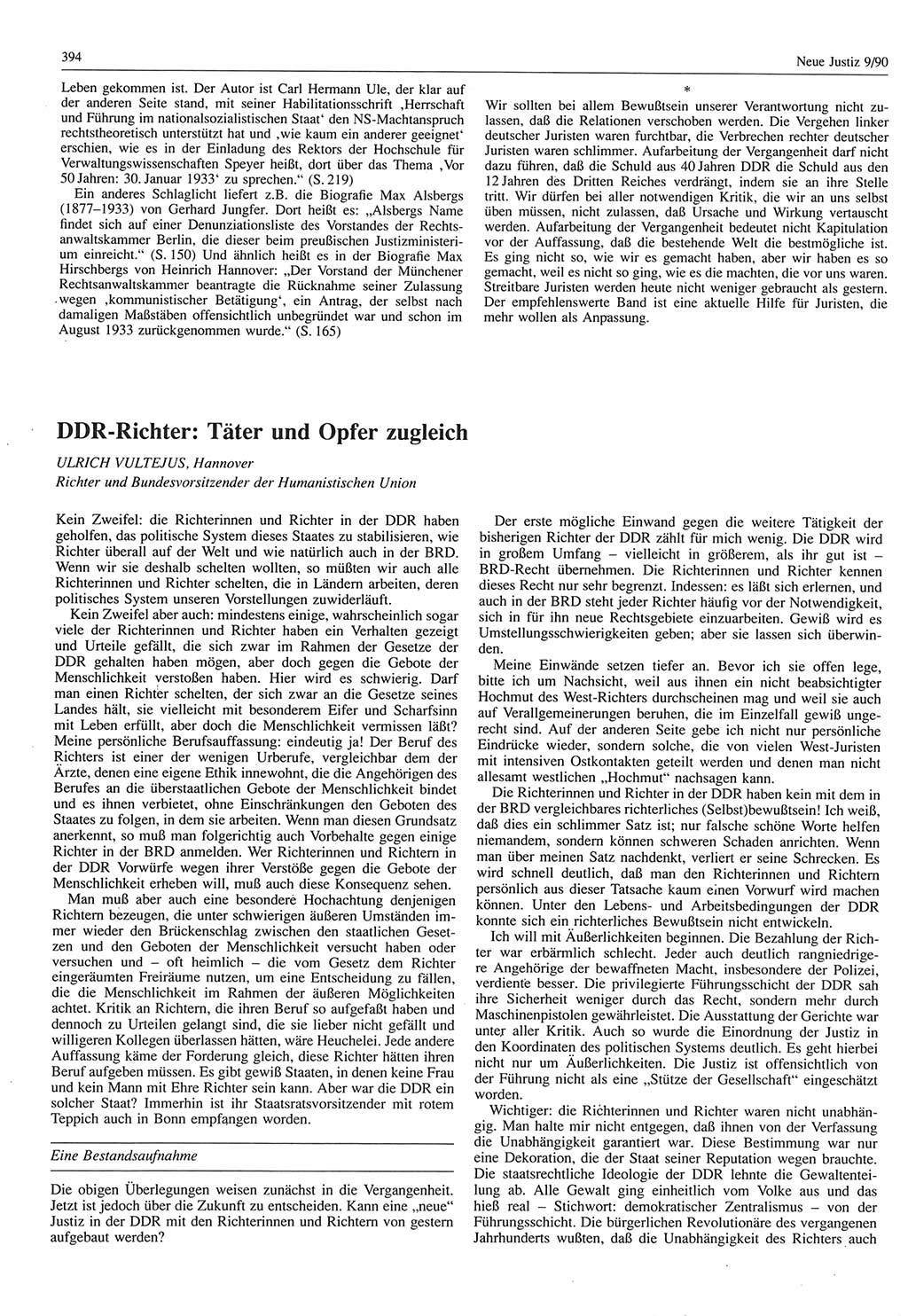 Neue Justiz (NJ), Zeitschrift für Rechtsetzung und Rechtsanwendung [Deutsche Demokratische Republik (DDR)], 44. Jahrgang 1990, Seite 394 (NJ DDR 1990, S. 394)
