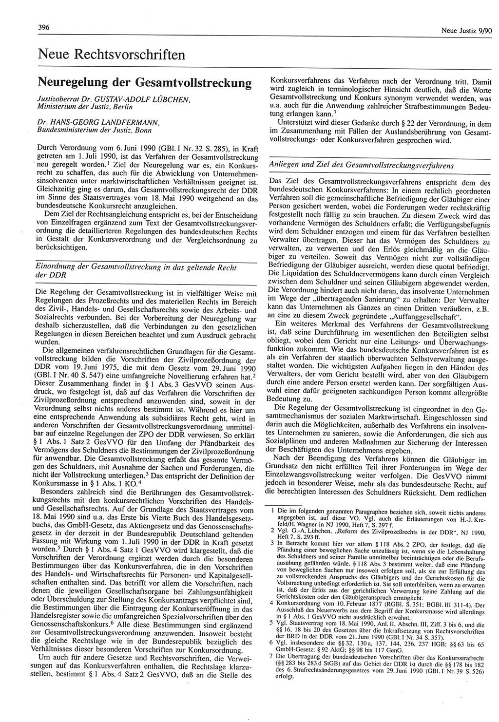 Neue Justiz (NJ), Zeitschrift für Rechtsetzung und Rechtsanwendung [Deutsche Demokratische Republik (DDR)], 44. Jahrgang 1990, Seite 396 (NJ DDR 1990, S. 396)