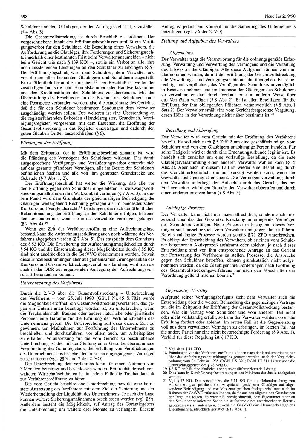 Neue Justiz (NJ), Zeitschrift für Rechtsetzung und Rechtsanwendung [Deutsche Demokratische Republik (DDR)], 44. Jahrgang 1990, Seite 398 (NJ DDR 1990, S. 398)