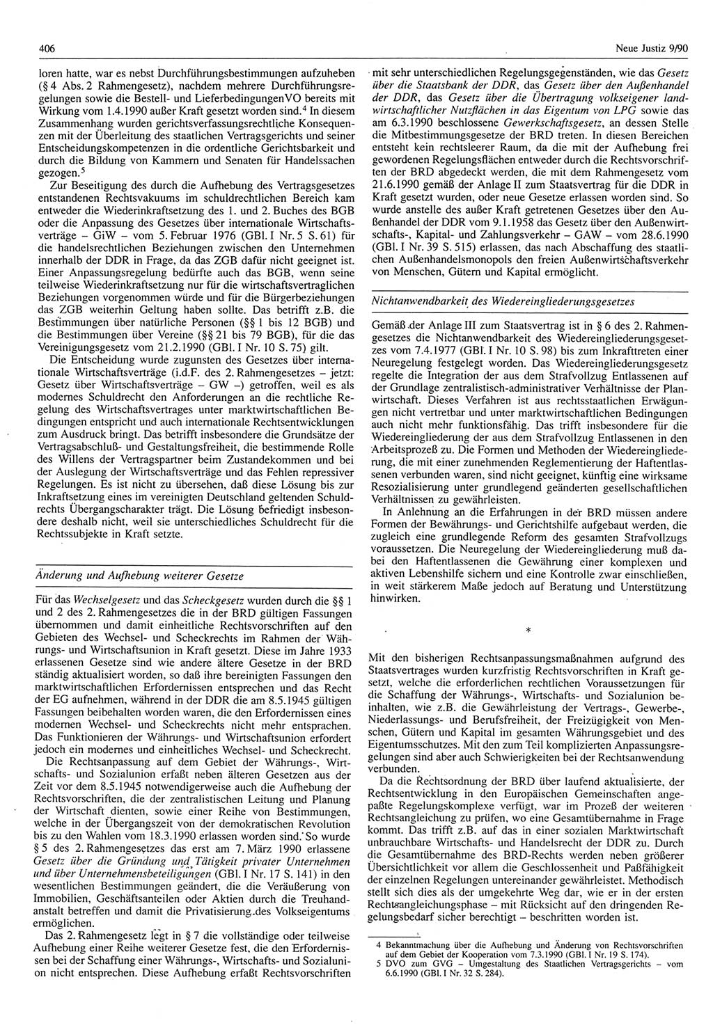 Neue Justiz (NJ), Zeitschrift für Rechtsetzung und Rechtsanwendung [Deutsche Demokratische Republik (DDR)], 44. Jahrgang 1990, Seite 406 (NJ DDR 1990, S. 406)