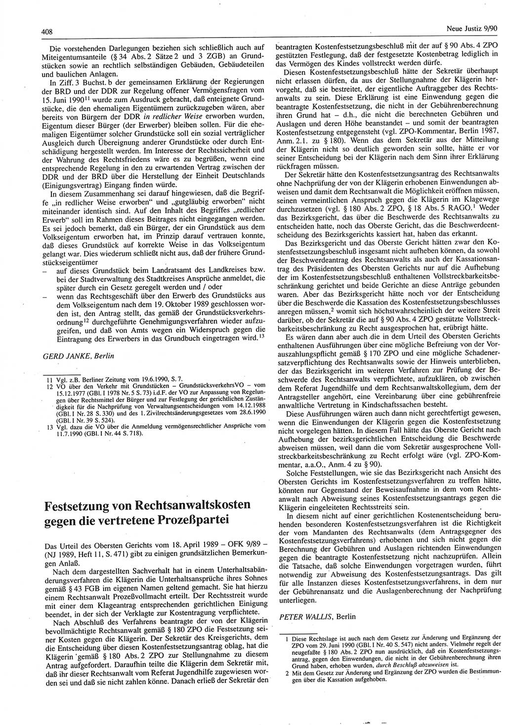 Neue Justiz (NJ), Zeitschrift für Rechtsetzung und Rechtsanwendung [Deutsche Demokratische Republik (DDR)], 44. Jahrgang 1990, Seite 408 (NJ DDR 1990, S. 408)