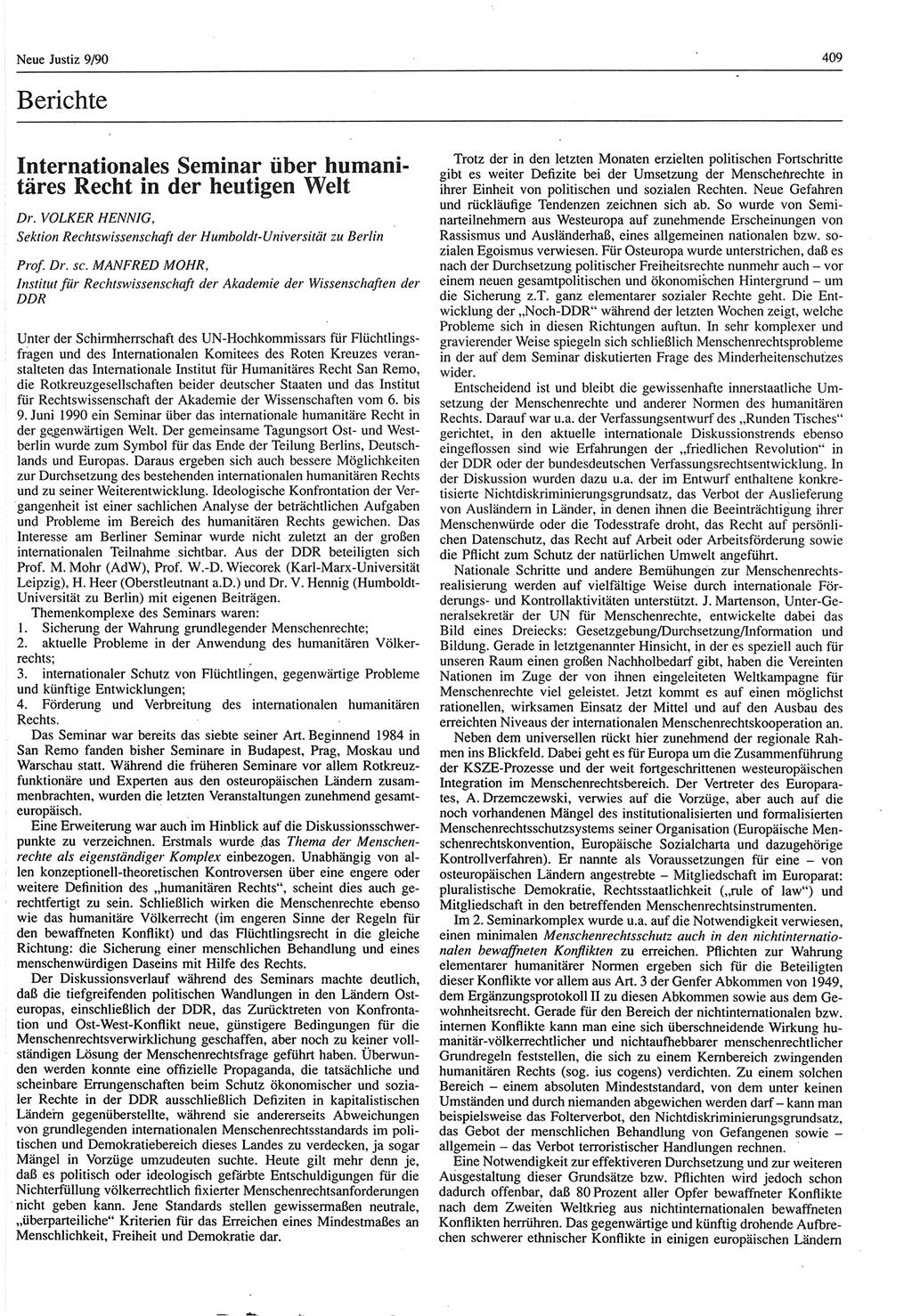 Neue Justiz (NJ), Zeitschrift für Rechtsetzung und Rechtsanwendung [Deutsche Demokratische Republik (DDR)], 44. Jahrgang 1990, Seite 409 (NJ DDR 1990, S. 409)