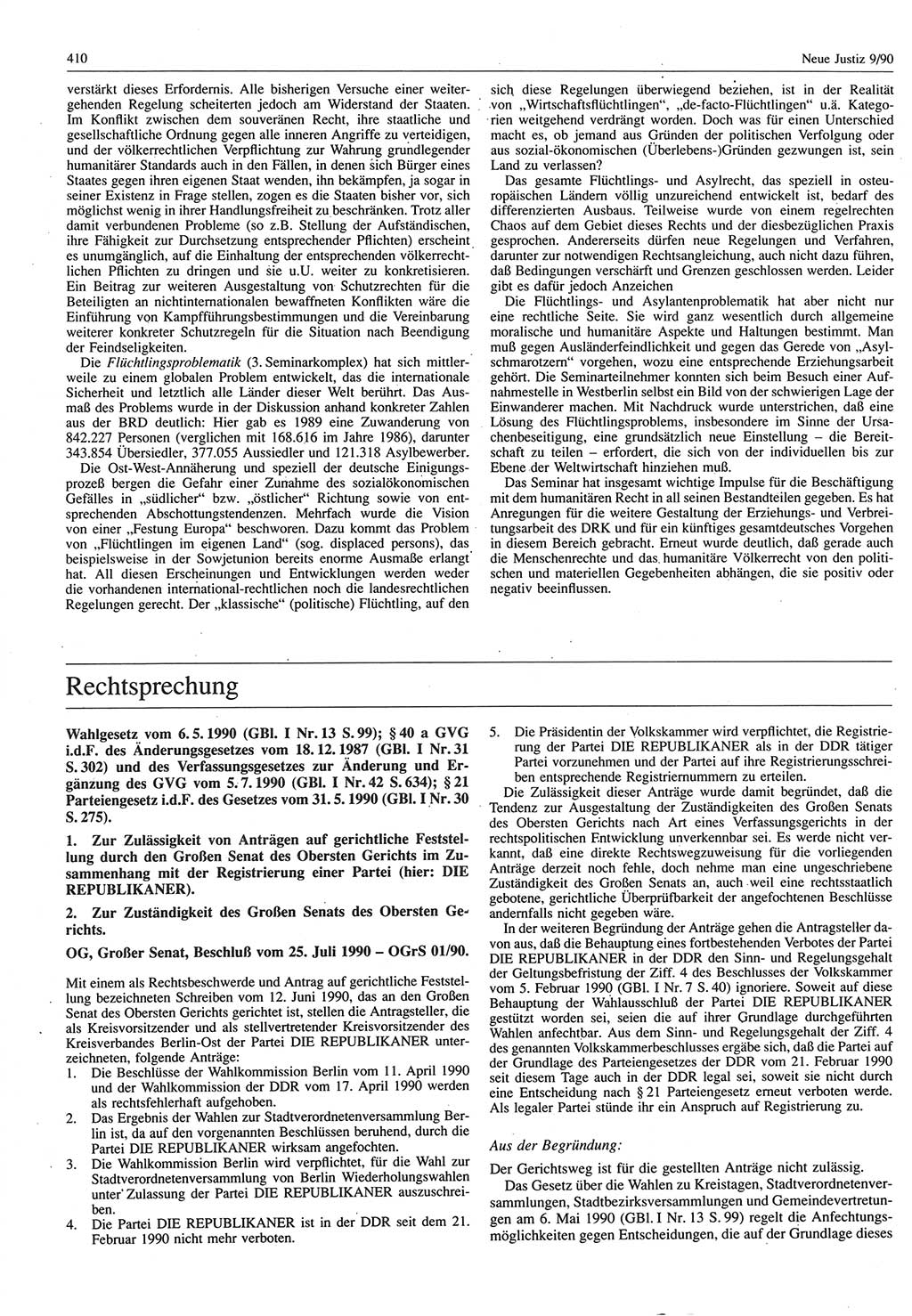 Neue Justiz (NJ), Zeitschrift für Rechtsetzung und Rechtsanwendung [Deutsche Demokratische Republik (DDR)], 44. Jahrgang 1990, Seite 410 (NJ DDR 1990, S. 410)