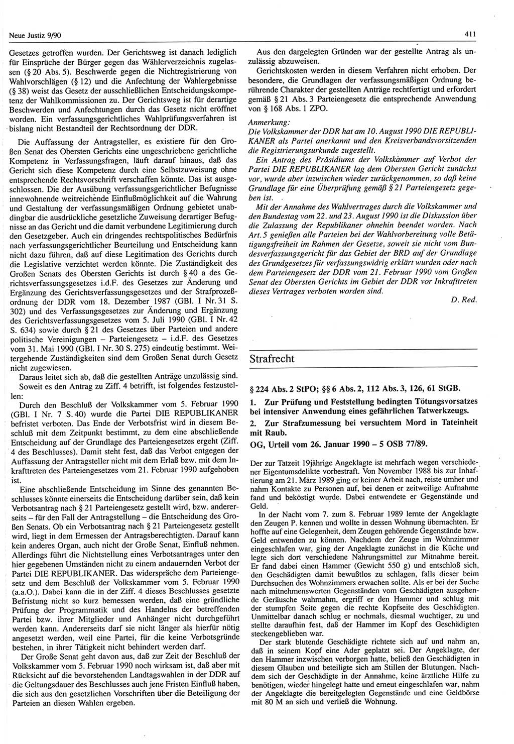 Neue Justiz (NJ), Zeitschrift für Rechtsetzung und Rechtsanwendung [Deutsche Demokratische Republik (DDR)], 44. Jahrgang 1990, Seite 411 (NJ DDR 1990, S. 411)