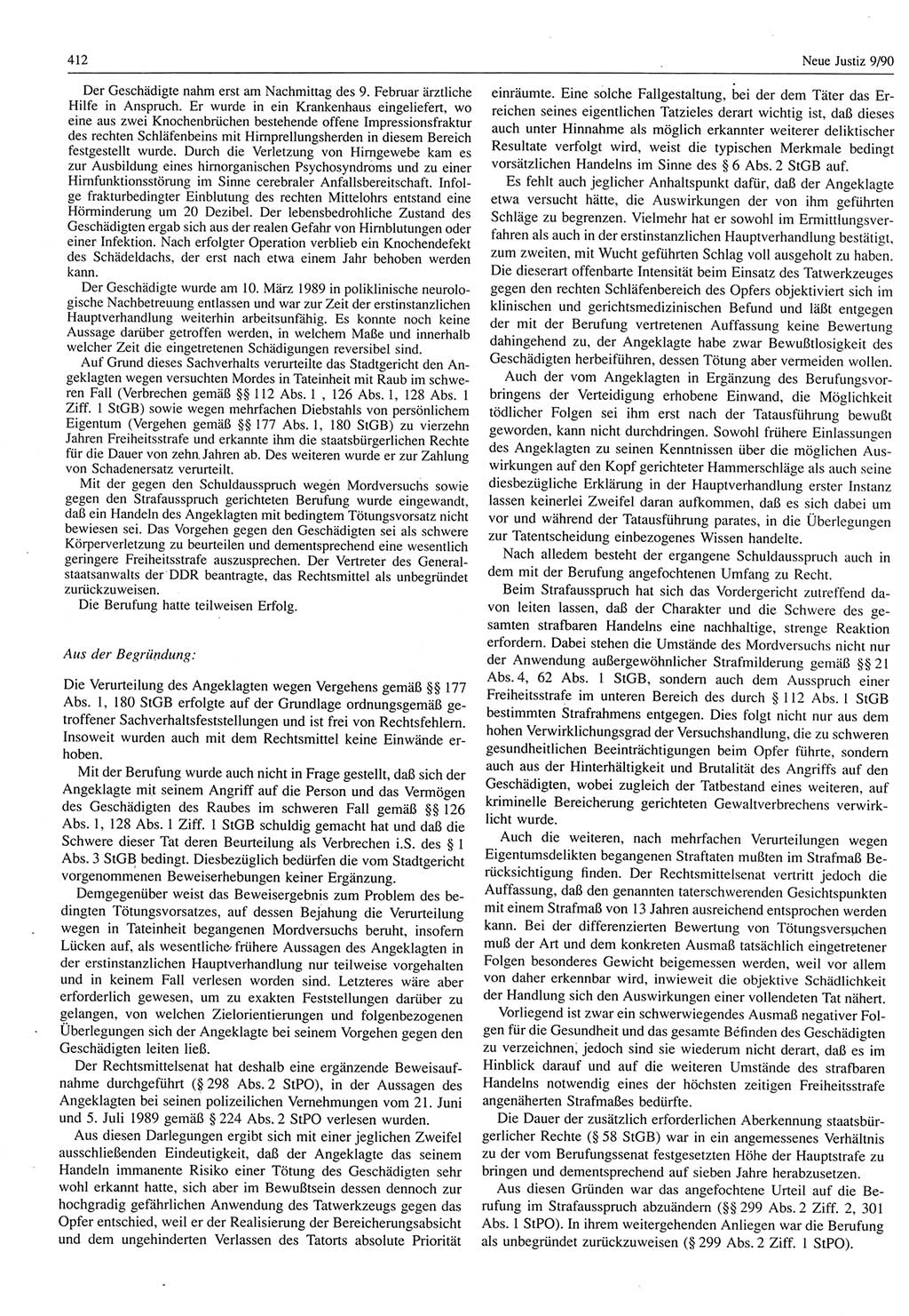 Neue Justiz (NJ), Zeitschrift für Rechtsetzung und Rechtsanwendung [Deutsche Demokratische Republik (DDR)], 44. Jahrgang 1990, Seite 412 (NJ DDR 1990, S. 412)