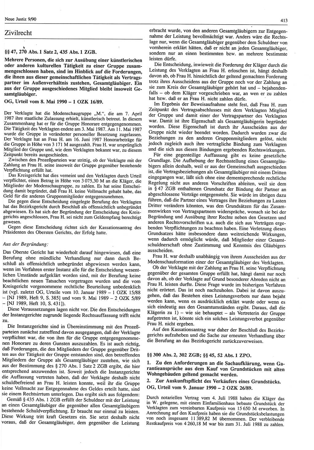 Neue Justiz (NJ), Zeitschrift für Rechtsetzung und Rechtsanwendung [Deutsche Demokratische Republik (DDR)], 44. Jahrgang 1990, Seite 413 (NJ DDR 1990, S. 413)