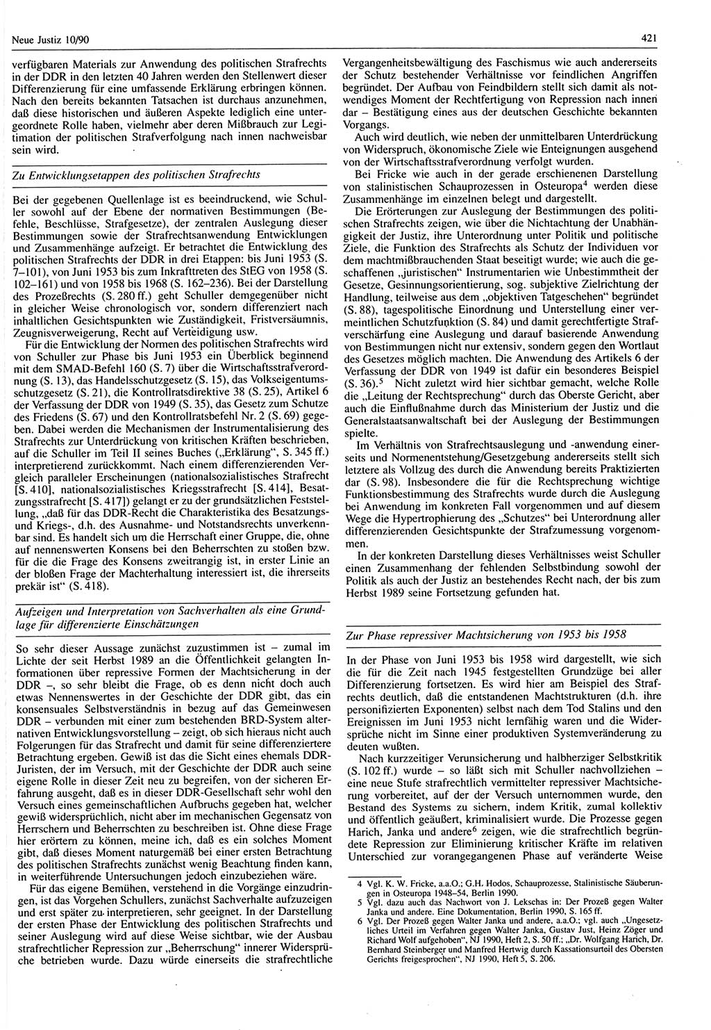 Neue Justiz (NJ), Zeitschrift für Rechtsetzung und Rechtsanwendung [Deutsche Demokratische Republik (DDR)], 44. Jahrgang 1990, Seite 421 (NJ DDR 1990, S. 421)