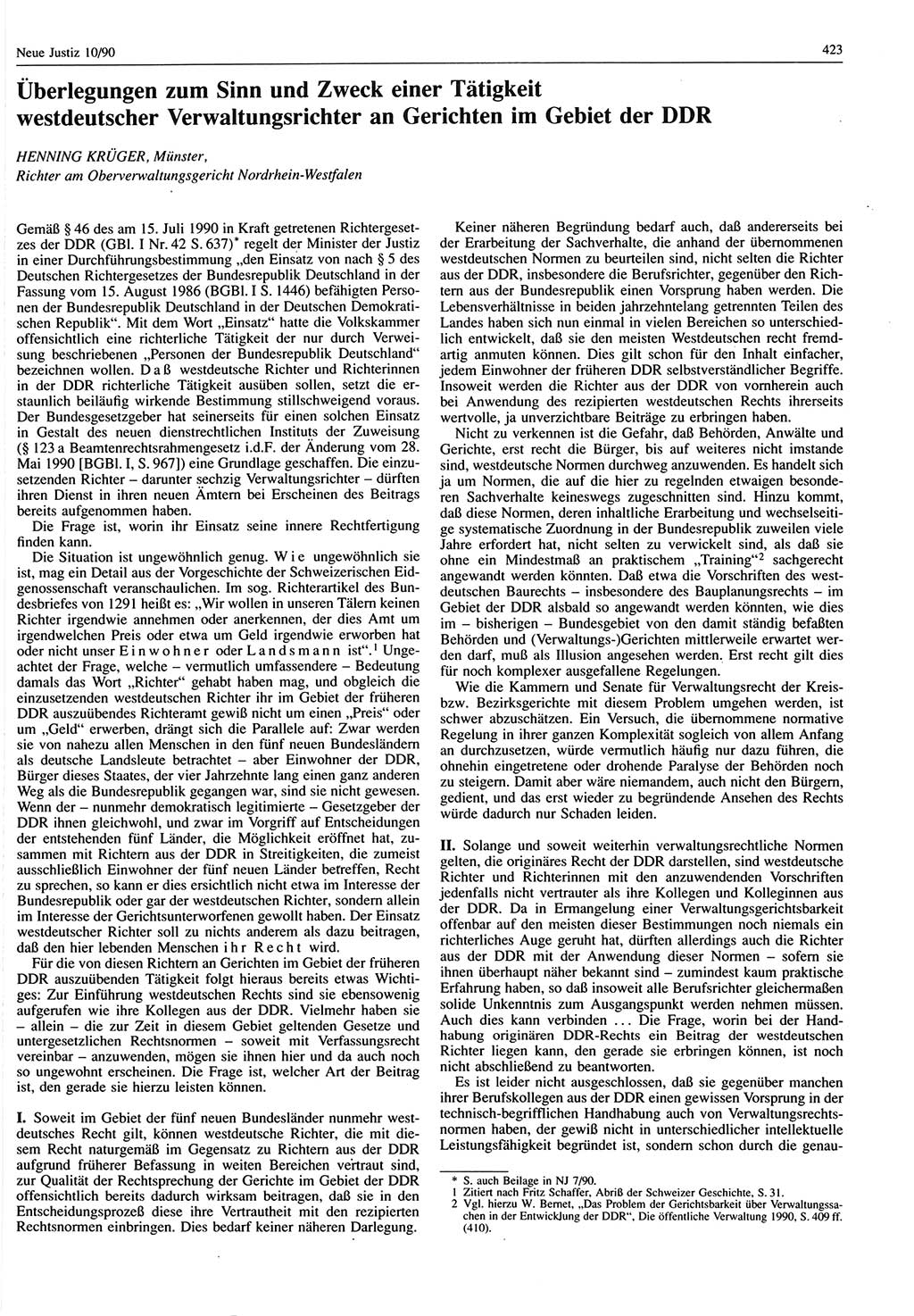 Neue Justiz (NJ), Zeitschrift für Rechtsetzung und Rechtsanwendung [Deutsche Demokratische Republik (DDR)], 44. Jahrgang 1990, Seite 423 (NJ DDR 1990, S. 423)
