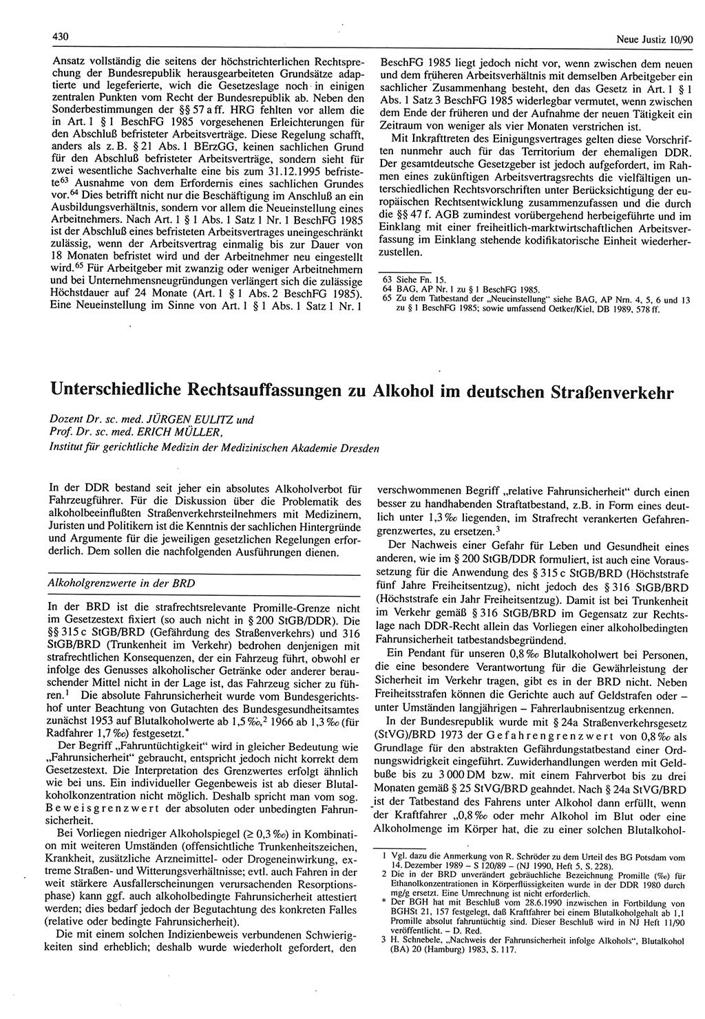 Neue Justiz (NJ), Zeitschrift für Rechtsetzung und Rechtsanwendung [Deutsche Demokratische Republik (DDR)], 44. Jahrgang 1990, Seite 430 (NJ DDR 1990, S. 430)