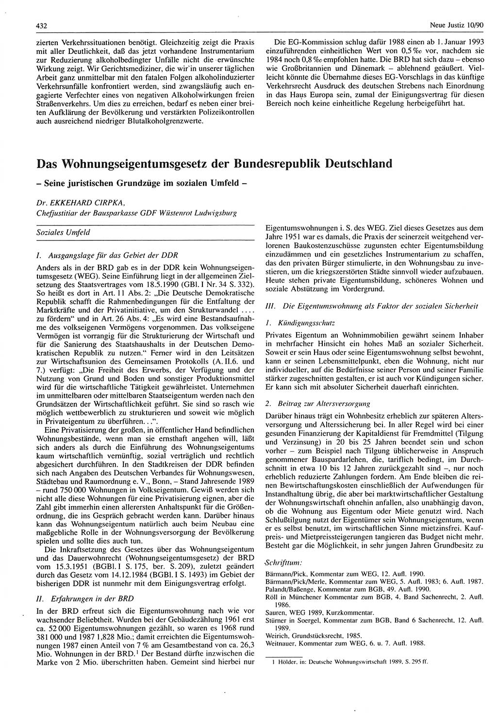 Neue Justiz (NJ), Zeitschrift für Rechtsetzung und Rechtsanwendung [Deutsche Demokratische Republik (DDR)], 44. Jahrgang 1990, Seite 432 (NJ DDR 1990, S. 432)