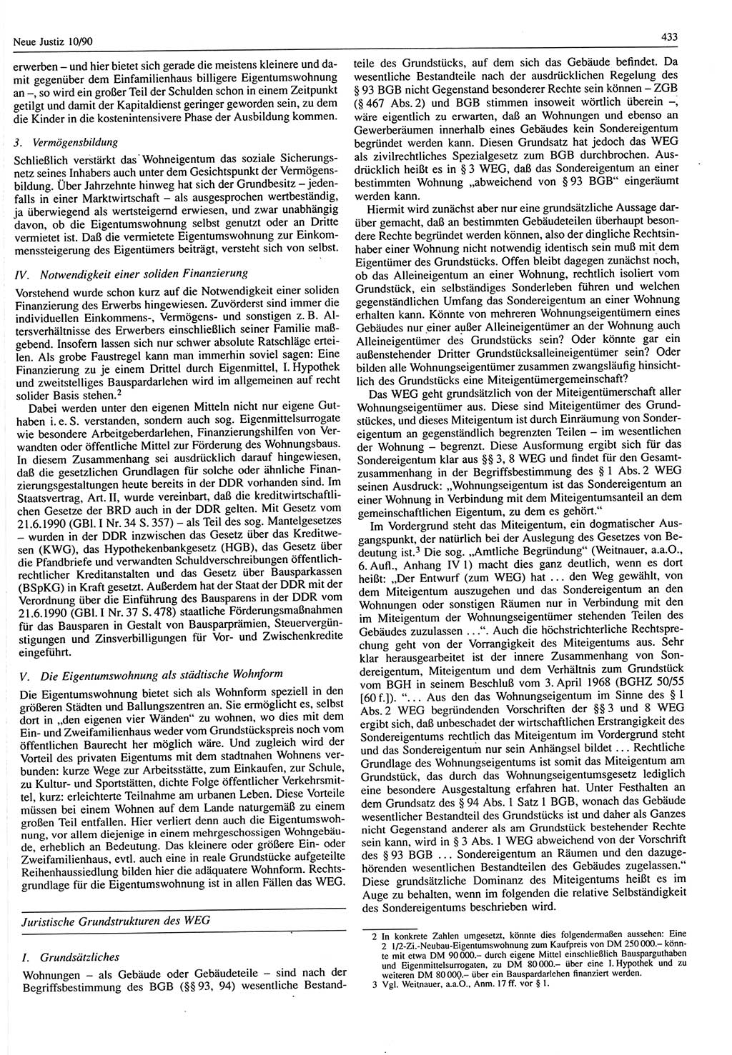 Neue Justiz (NJ), Zeitschrift für Rechtsetzung und Rechtsanwendung [Deutsche Demokratische Republik (DDR)], 44. Jahrgang 1990, Seite 433 (NJ DDR 1990, S. 433)