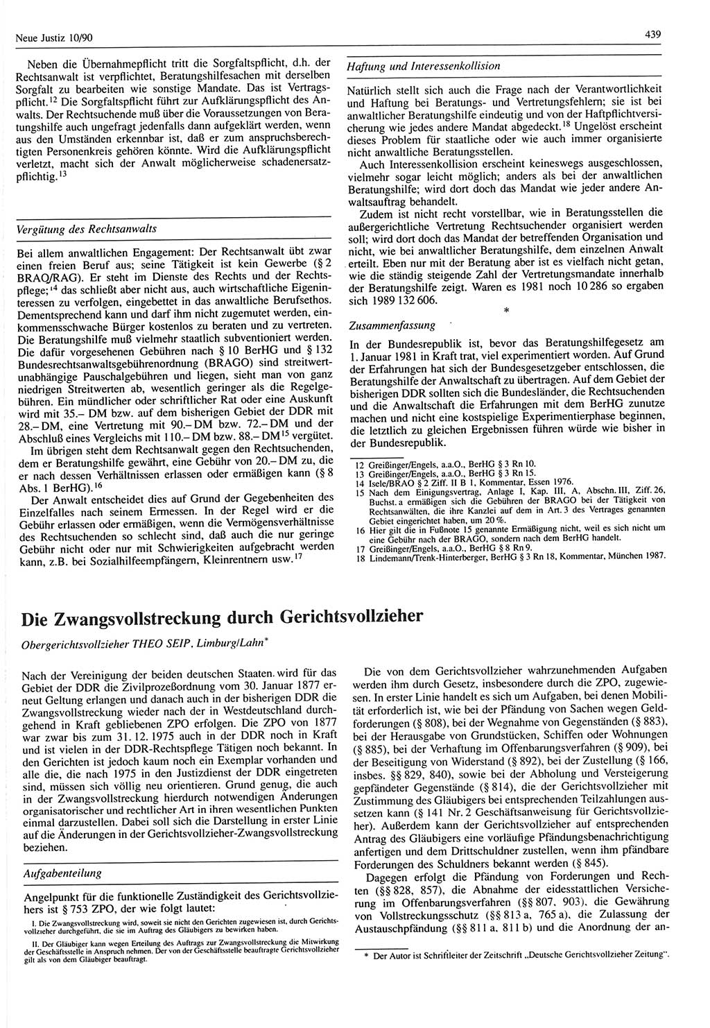 Neue Justiz (NJ), Zeitschrift für Rechtsetzung und Rechtsanwendung [Deutsche Demokratische Republik (DDR)], 44. Jahrgang 1990, Seite 439 (NJ DDR 1990, S. 439)