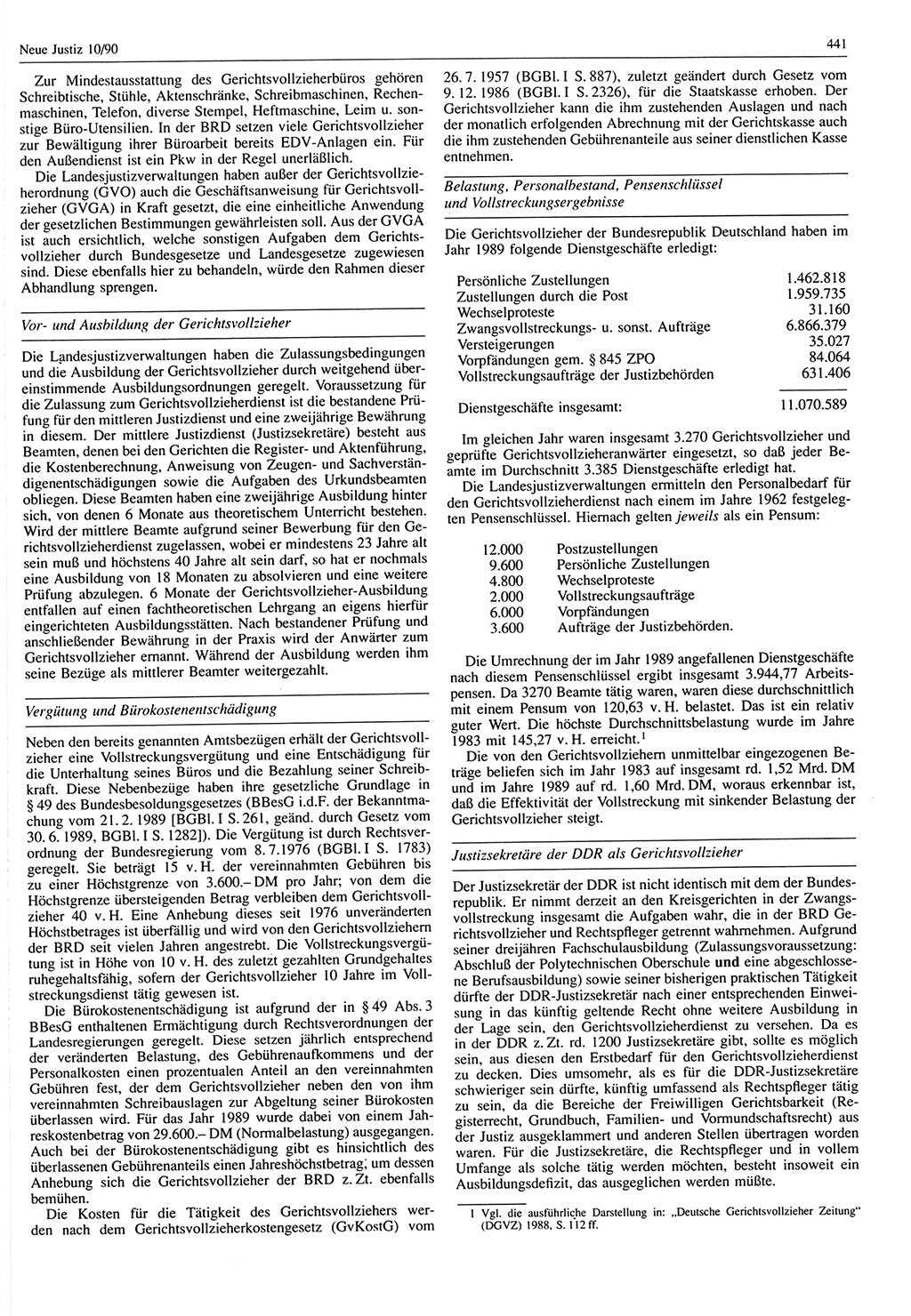 Neue Justiz (NJ), Zeitschrift für Rechtsetzung und Rechtsanwendung [Deutsche Demokratische Republik (DDR)], 44. Jahrgang 1990, Seite 441 (NJ DDR 1990, S. 441)