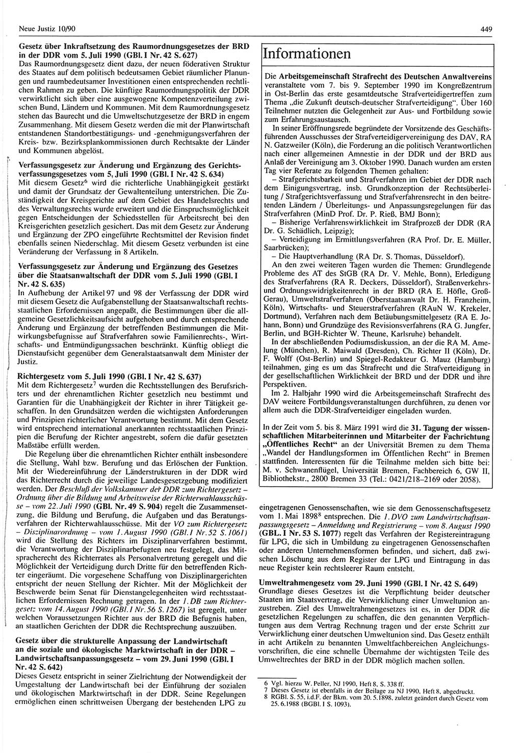 Neue Justiz (NJ), Zeitschrift für Rechtsetzung und Rechtsanwendung [Deutsche Demokratische Republik (DDR)], 44. Jahrgang 1990, Seite 449 (NJ DDR 1990, S. 449)