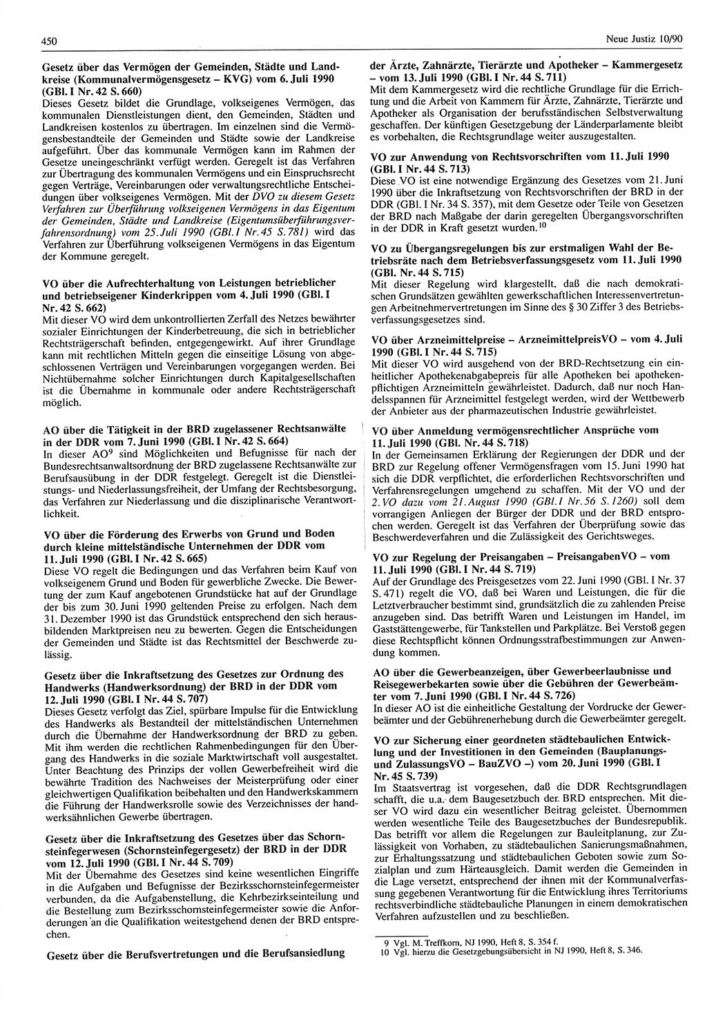 Neue Justiz (NJ), Zeitschrift für Rechtsetzung und Rechtsanwendung [Deutsche Demokratische Republik (DDR)], 44. Jahrgang 1990, Seite 450 (NJ DDR 1990, S. 450)