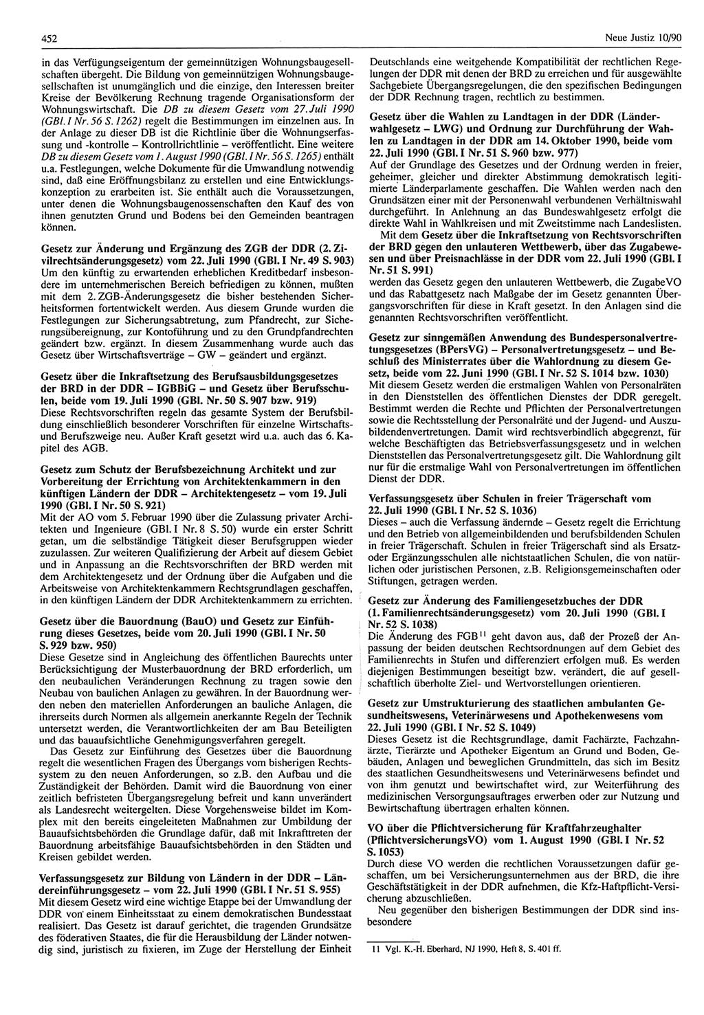 Neue Justiz (NJ), Zeitschrift für Rechtsetzung und Rechtsanwendung [Deutsche Demokratische Republik (DDR)], 44. Jahrgang 1990, Seite 452 (NJ DDR 1990, S. 452)