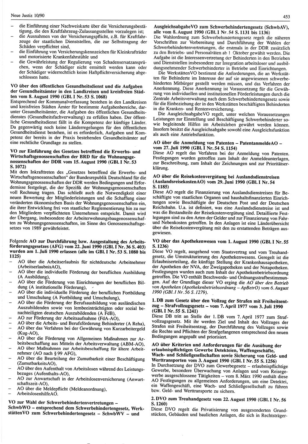 Neue Justiz (NJ), Zeitschrift für Rechtsetzung und Rechtsanwendung [Deutsche Demokratische Republik (DDR)], 44. Jahrgang 1990, Seite 453 (NJ DDR 1990, S. 453)