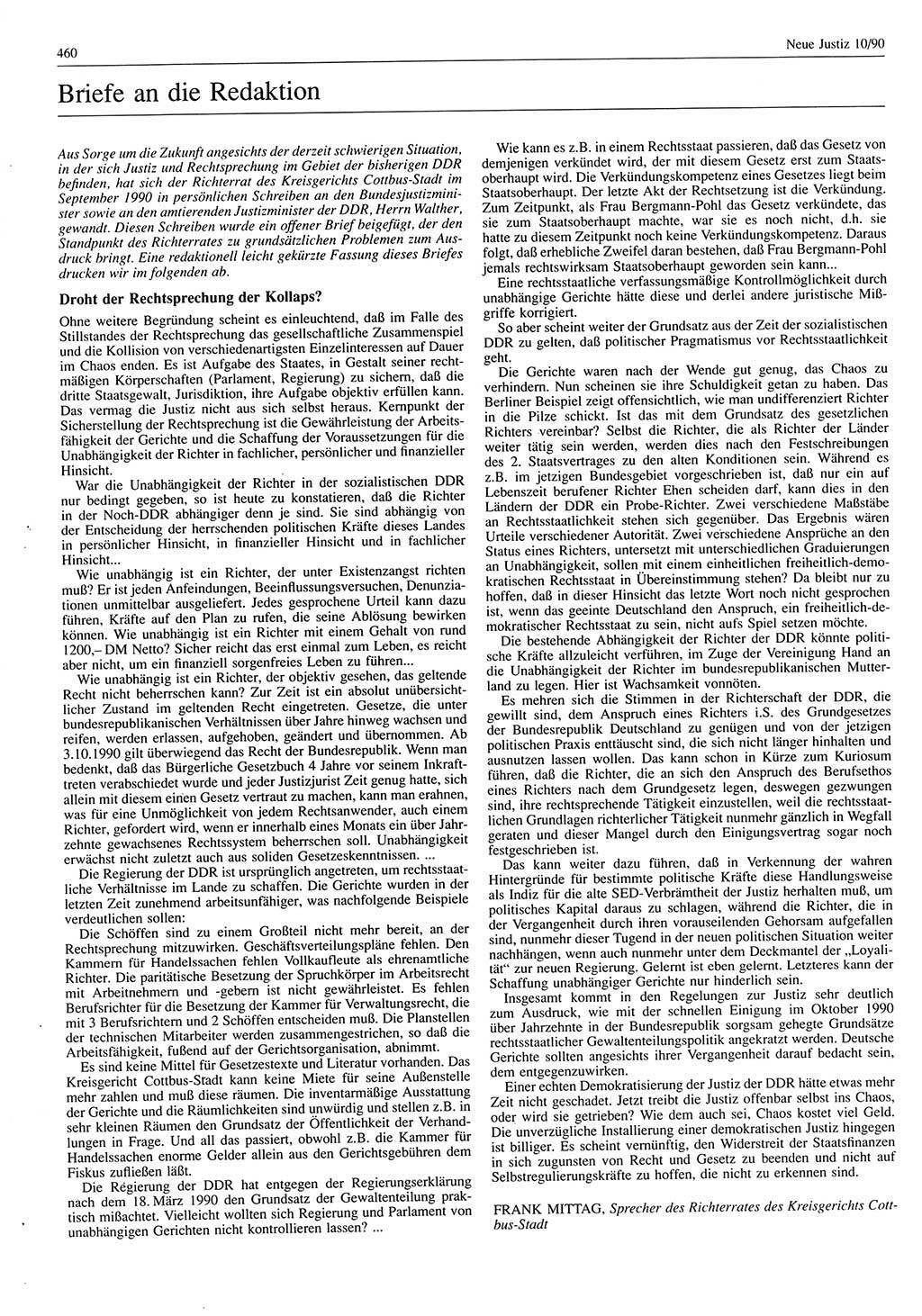 Neue Justiz (NJ), Zeitschrift für Rechtsetzung und Rechtsanwendung [Deutsche Demokratische Republik (DDR)], 44. Jahrgang 1990, Seite 460 (NJ DDR 1990, S. 460)