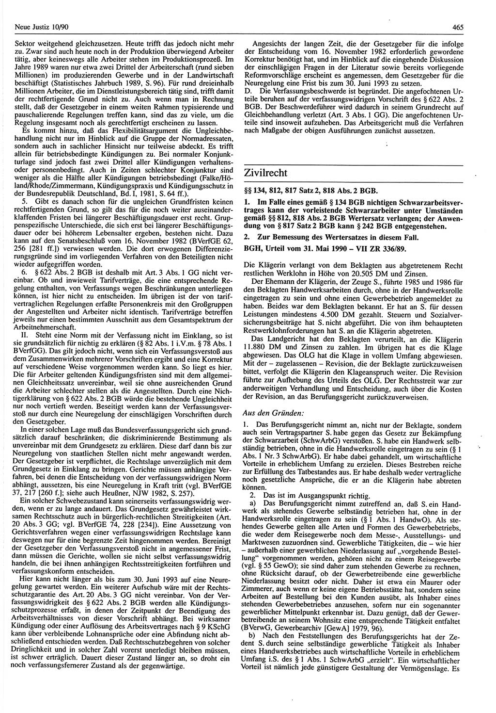 Neue Justiz (NJ), Zeitschrift für Rechtsetzung und Rechtsanwendung [Deutsche Demokratische Republik (DDR)], 44. Jahrgang 1990, Seite 465 (NJ DDR 1990, S. 465)