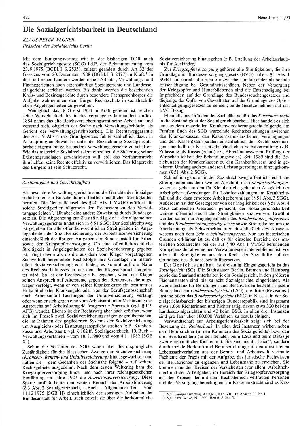 Neue Justiz (NJ), Zeitschrift für Rechtsetzung und Rechtsanwendung [Deutsche Demokratische Republik (DDR)], 44. Jahrgang 1990, Seite 472 (NJ DDR 1990, S. 472)