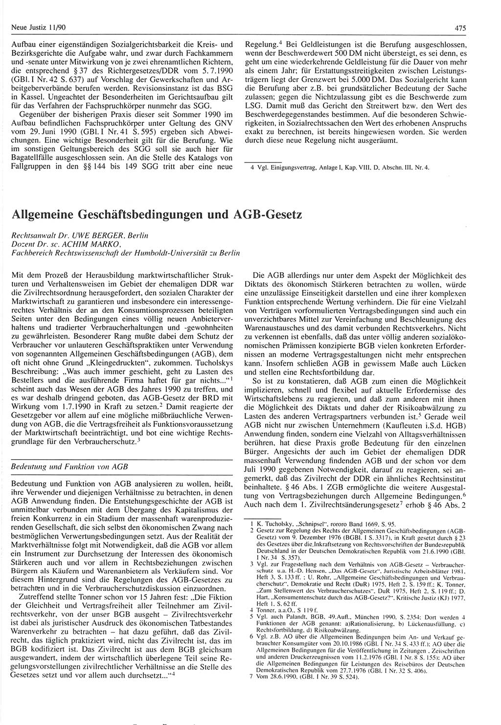 Neue Justiz (NJ), Zeitschrift für Rechtsetzung und Rechtsanwendung [Deutsche Demokratische Republik (DDR)], 44. Jahrgang 1990, Seite 475 (NJ DDR 1990, S. 475)