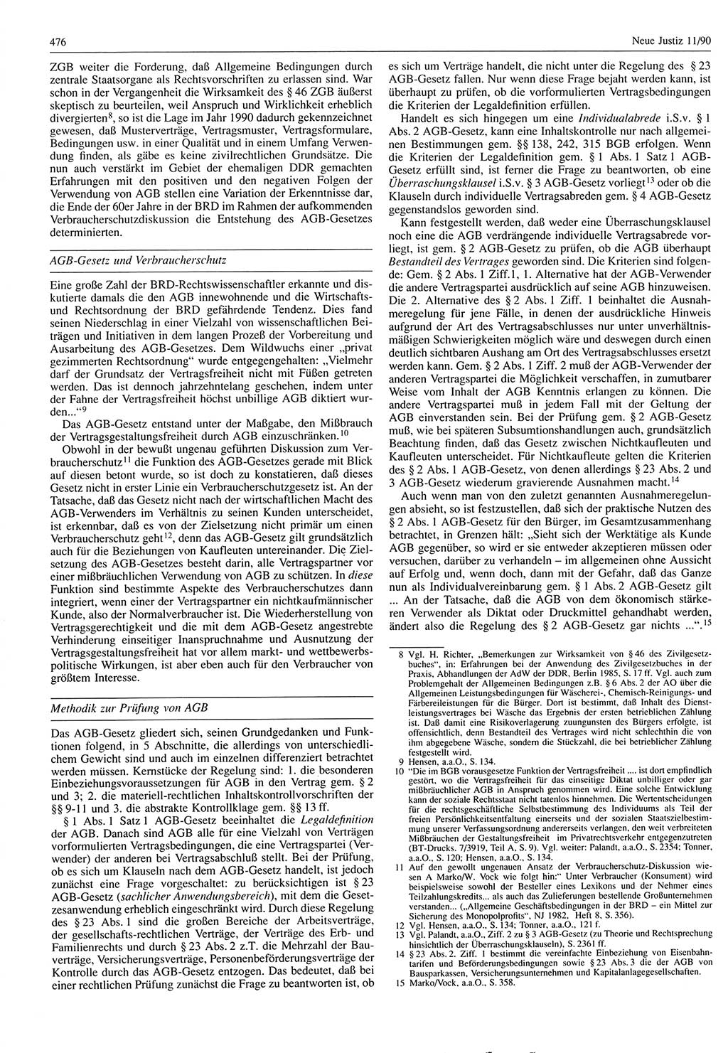 Neue Justiz (NJ), Zeitschrift für Rechtsetzung und Rechtsanwendung [Deutsche Demokratische Republik (DDR)], 44. Jahrgang 1990, Seite 476 (NJ DDR 1990, S. 476)