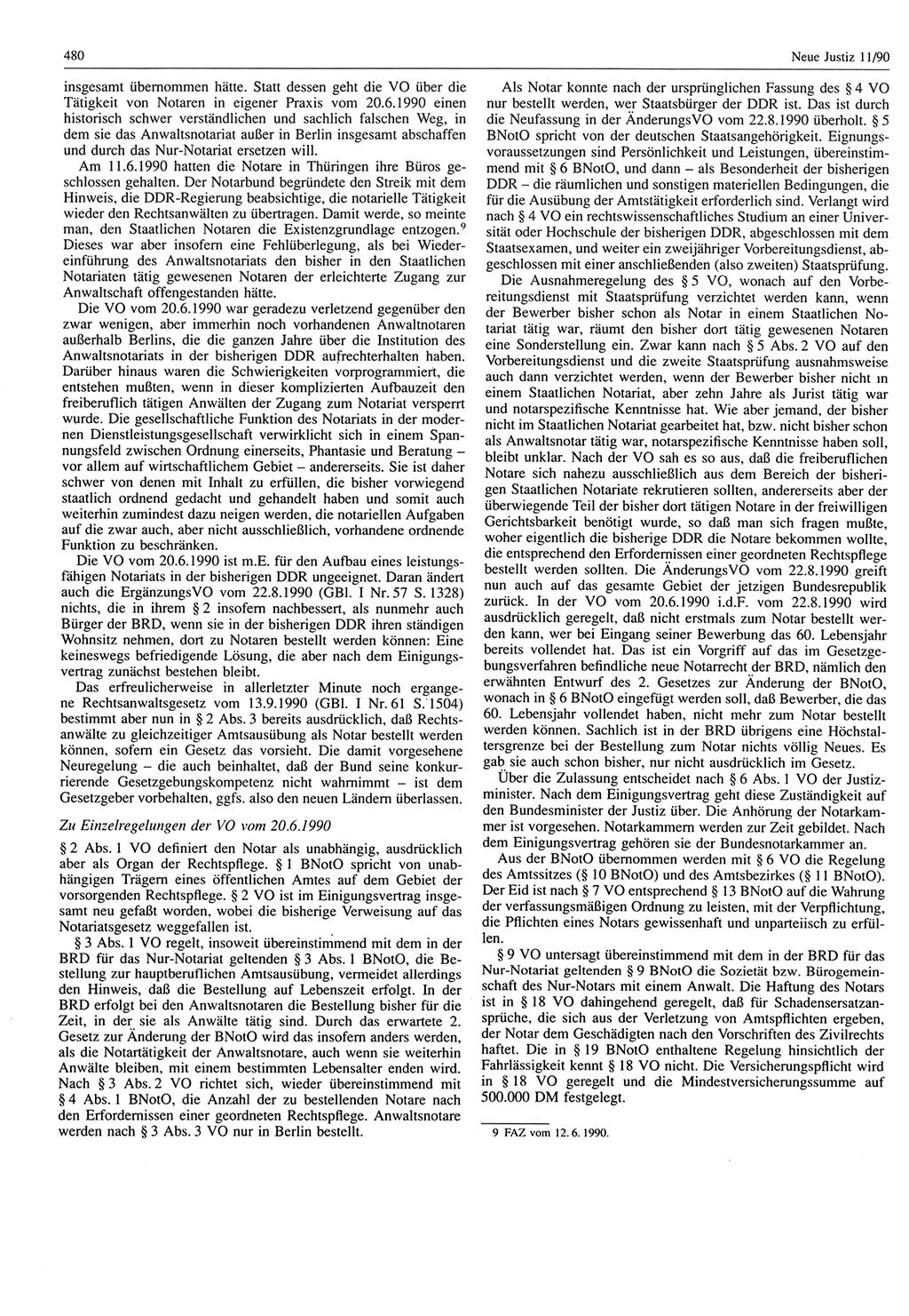 Neue Justiz (NJ), Zeitschrift für Rechtsetzung und Rechtsanwendung [Deutsche Demokratische Republik (DDR)], 44. Jahrgang 1990, Seite 480 (NJ DDR 1990, S. 480)