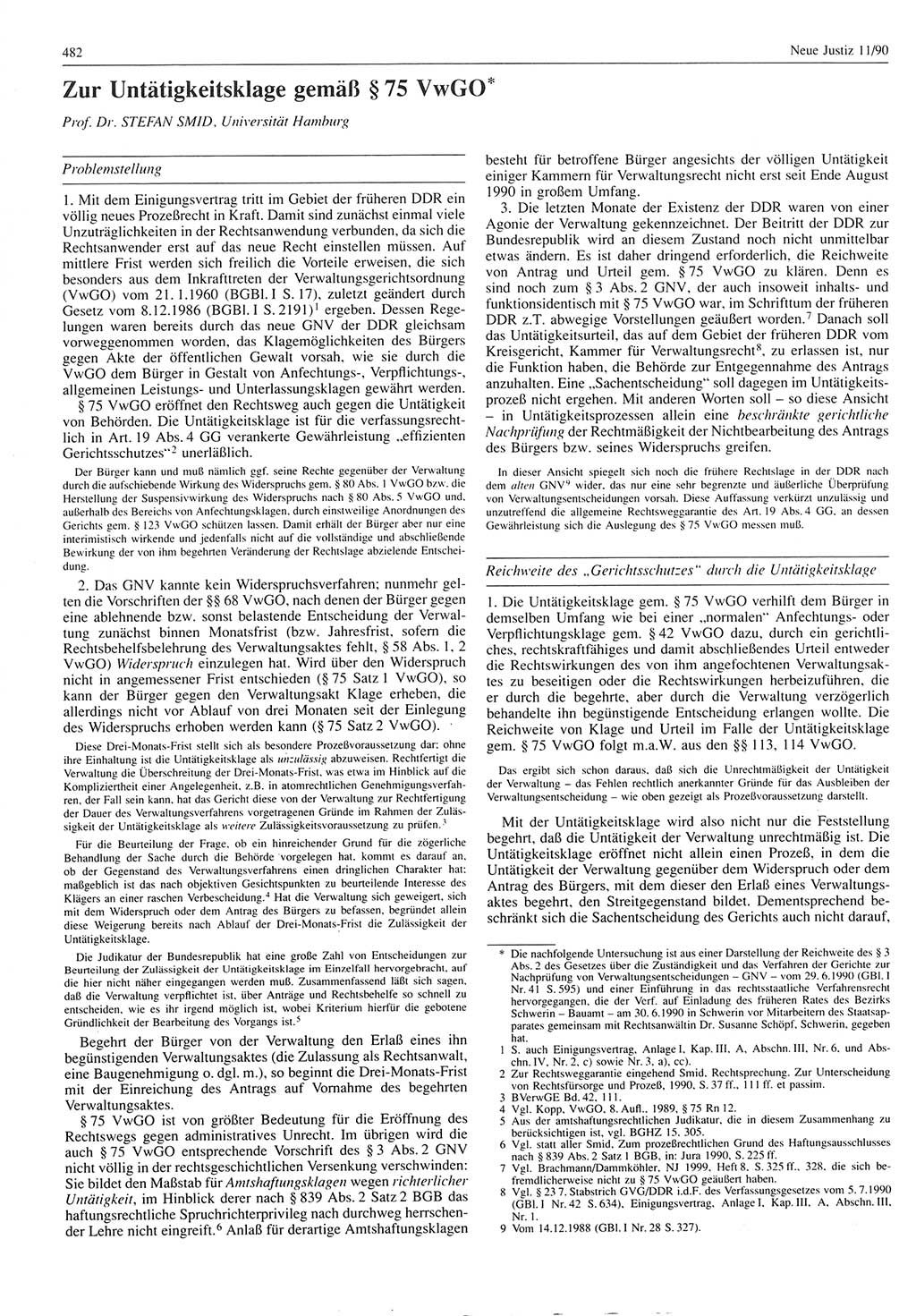 Neue Justiz (NJ), Zeitschrift für Rechtsetzung und Rechtsanwendung [Deutsche Demokratische Republik (DDR)], 44. Jahrgang 1990, Seite 482 (NJ DDR 1990, S. 482)