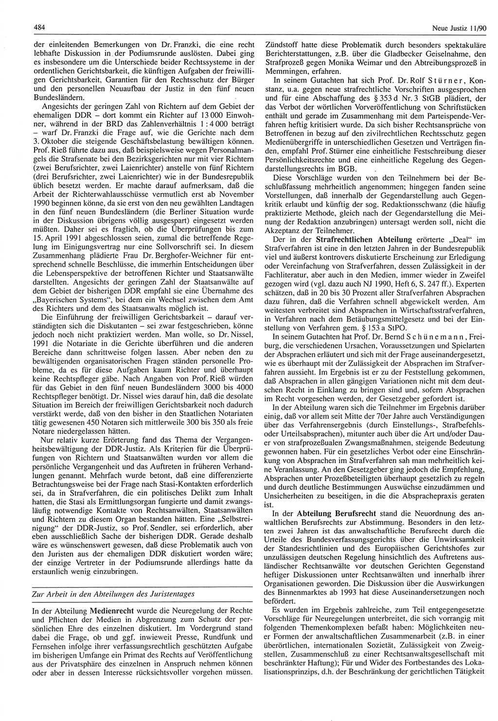 Neue Justiz (NJ), Zeitschrift für Rechtsetzung und Rechtsanwendung [Deutsche Demokratische Republik (DDR)], 44. Jahrgang 1990, Seite 484 (NJ DDR 1990, S. 484)